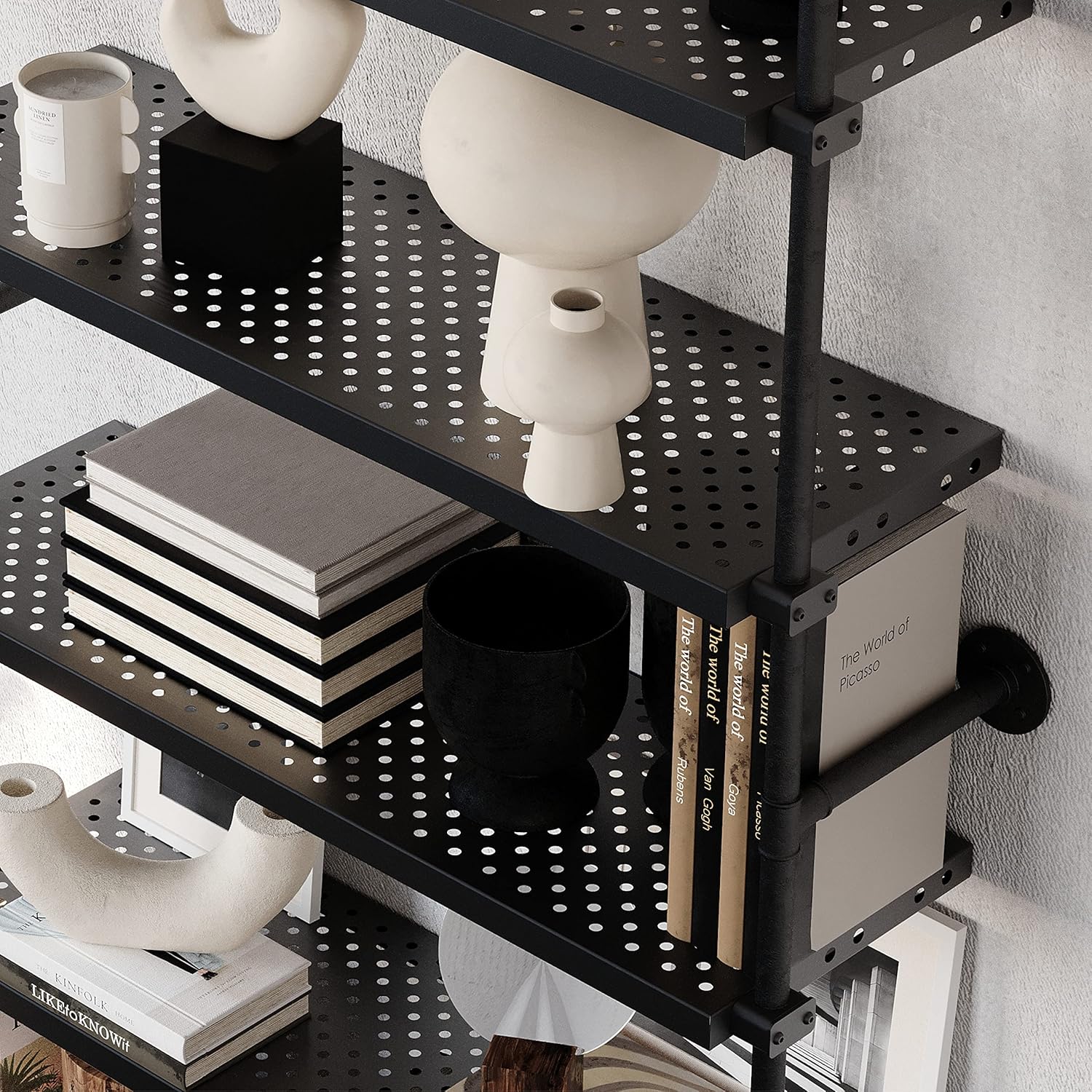 pamo Estantes de metal negro para riel de ropa de tubería industrial, estante de ropa montado en la pared compatible con todos los productos,