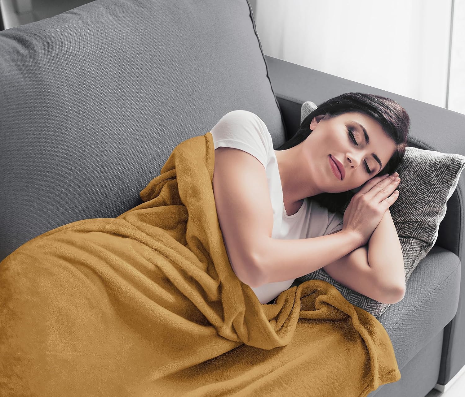 Utopia Bedding Manta de forro polar, tamaño individual, color dorado, de 10.58 ozm, de lujo, mullida, suave, antiestática de microfibra (90 x 66