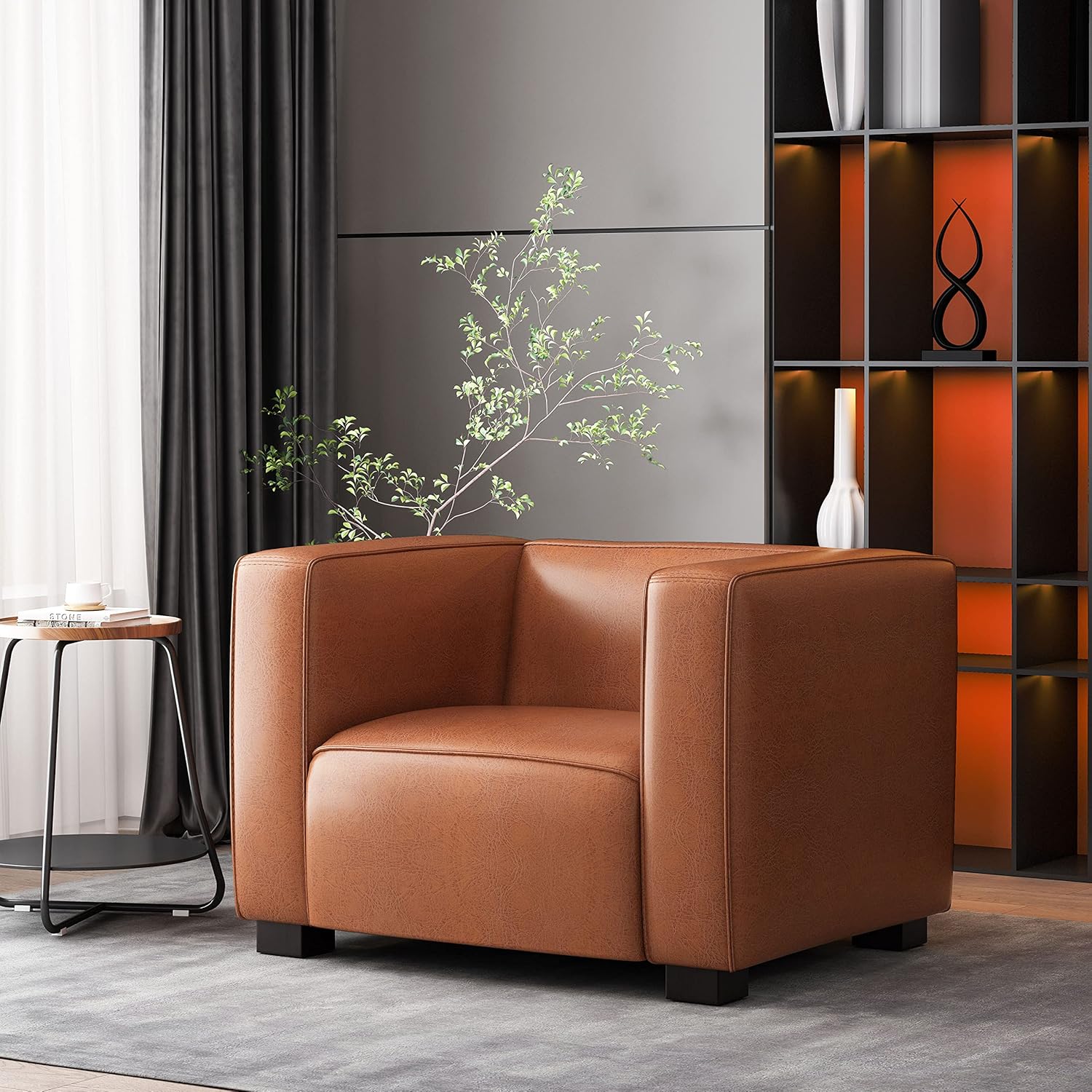 Christopher Knight Home Goyette – Silla Club, color marrón coñac + nogal oscuro