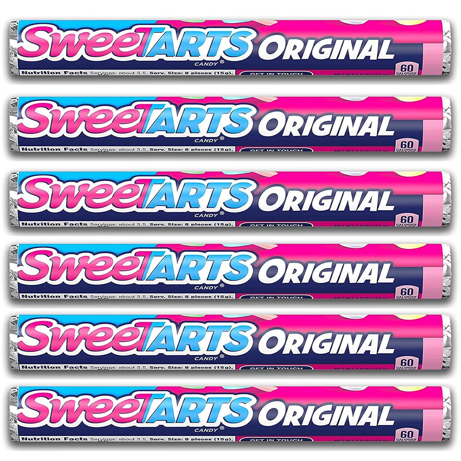 SweeTarts Original Candy  SweetTarts Caramelo con sabor a fruta  Caramelo duro  Tubos de 1.8 onzas  Paquete de 6 tubos