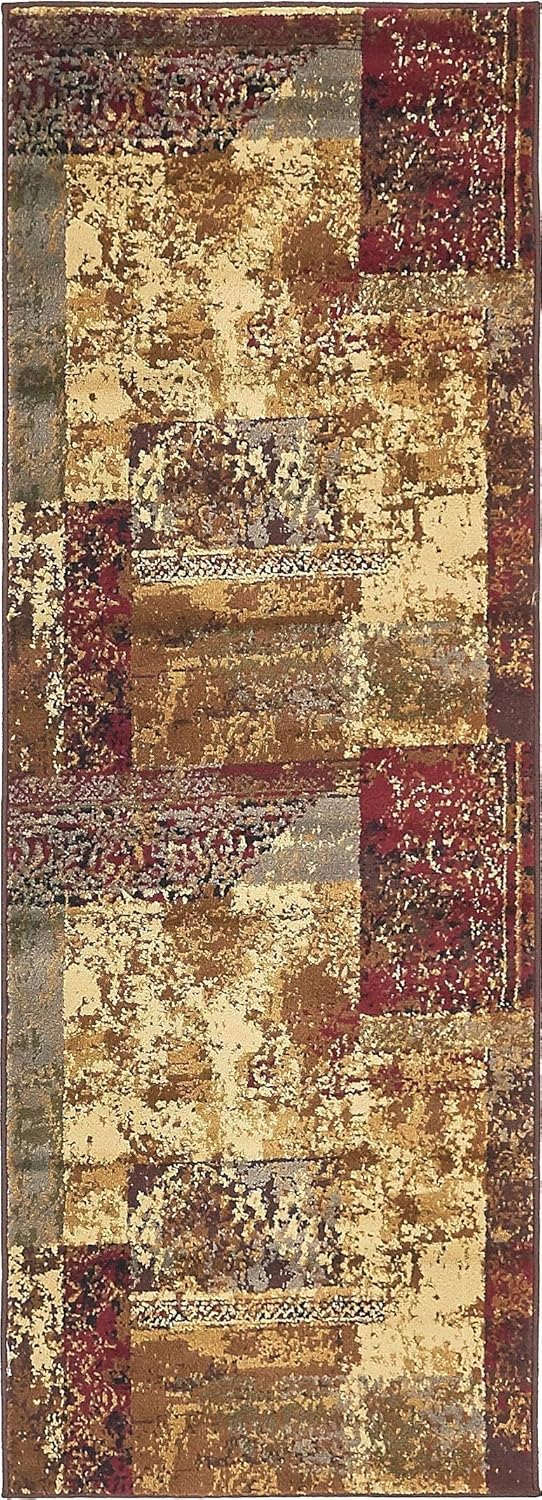 Unique Loom Barista Collection – Alfombra moderna a cuadros, contemporánea, multicapas, Polipropileno, BeigeMarrón