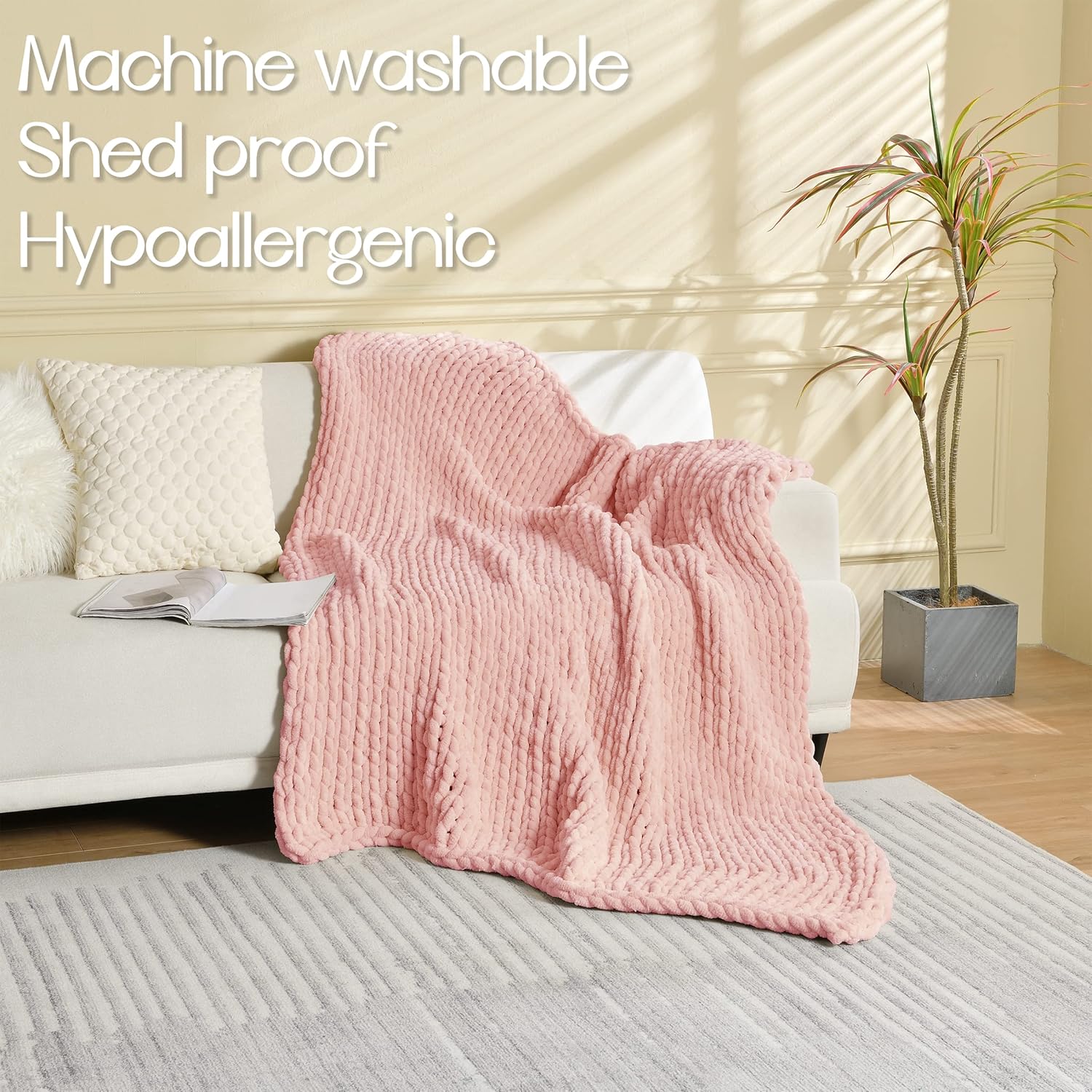 Tighter Version – Manta de punto grueso de felpilla de 50 x 60 pulgadas, hecha a mano, cálida y acogedora para sofá, cama, decoración del hogar,