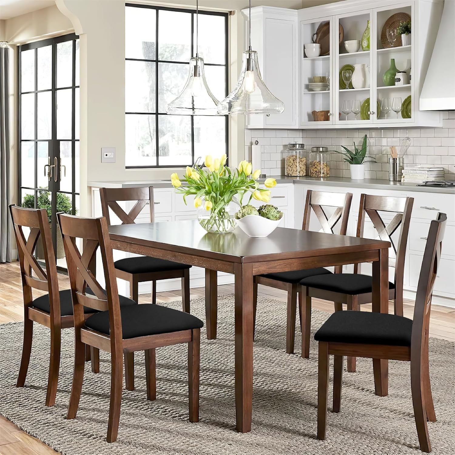 YISUN Fundas de asiento impermeables para comedor, elásticas, extraíbles y lavables, fundas de asiento de silla de cocina con lazos elásticos y