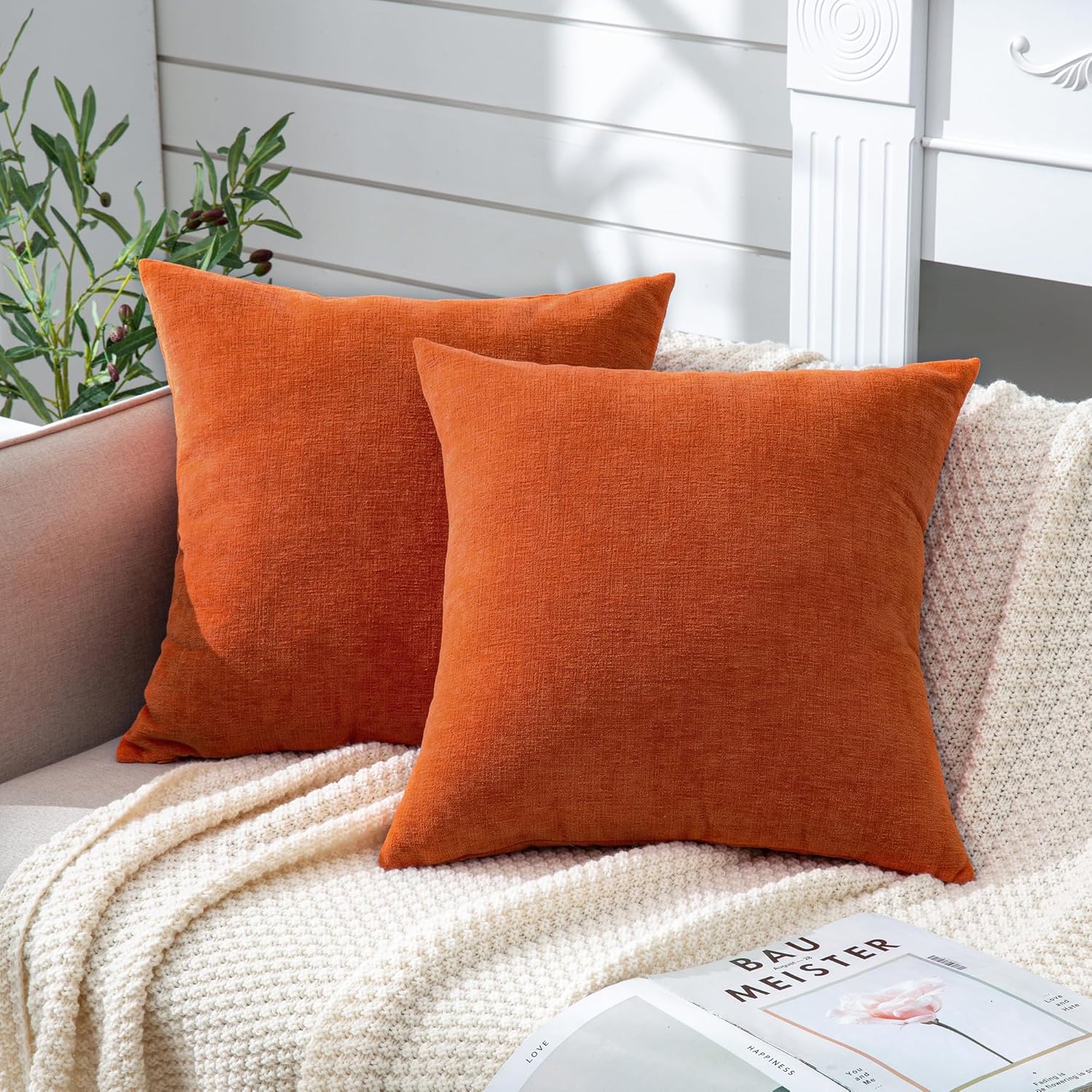 Juego de 2 fundas de almohada cuadradas decorativas de 22 x 22 pulgadas, almohadas de felpilla súper suaves, fundas de almohada de otoño para sala