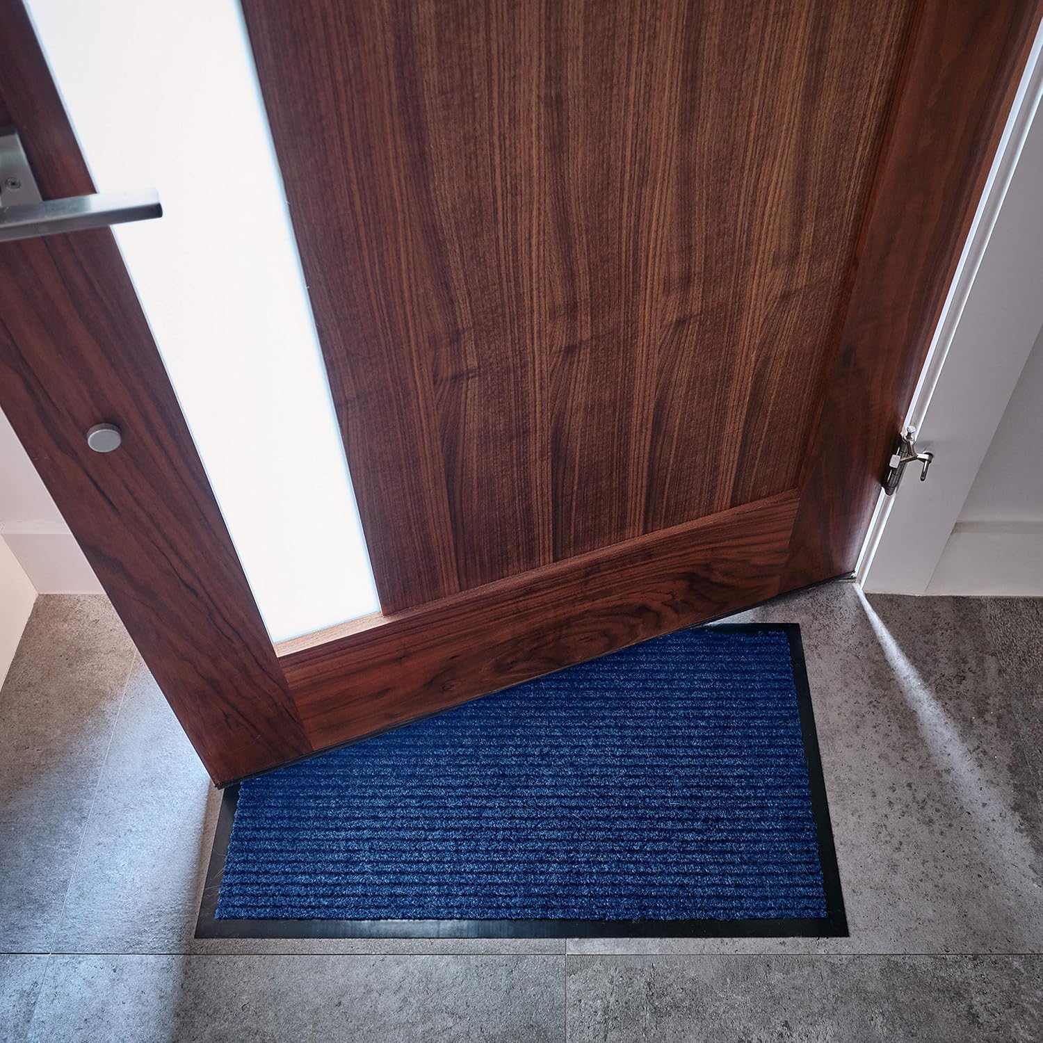 Sierra Concepts juego de 2tapetes acanalados para puerta delantera, color azul, para interiores y exteriores, tapete de bienvenida para la entrada,