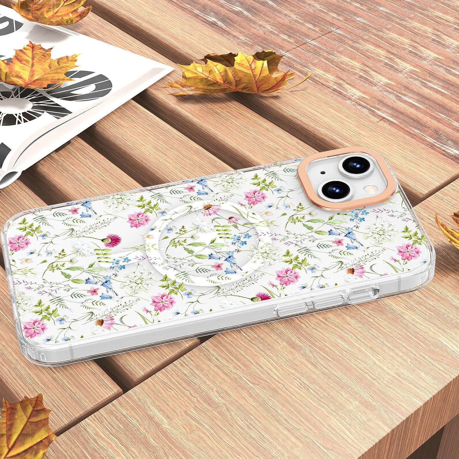 MILPROX Funda compatible con iPhone 15, compatible con MagSafe, bonito patrón floral de flores con niñas y mujeres, funda protectora magnética