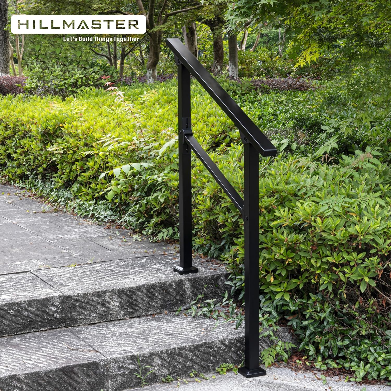 HILLMASTER Barandillas de 2 escalones para escalones al aire libre, barandilla de escalera al aire libre para escalones exteriores, kit de