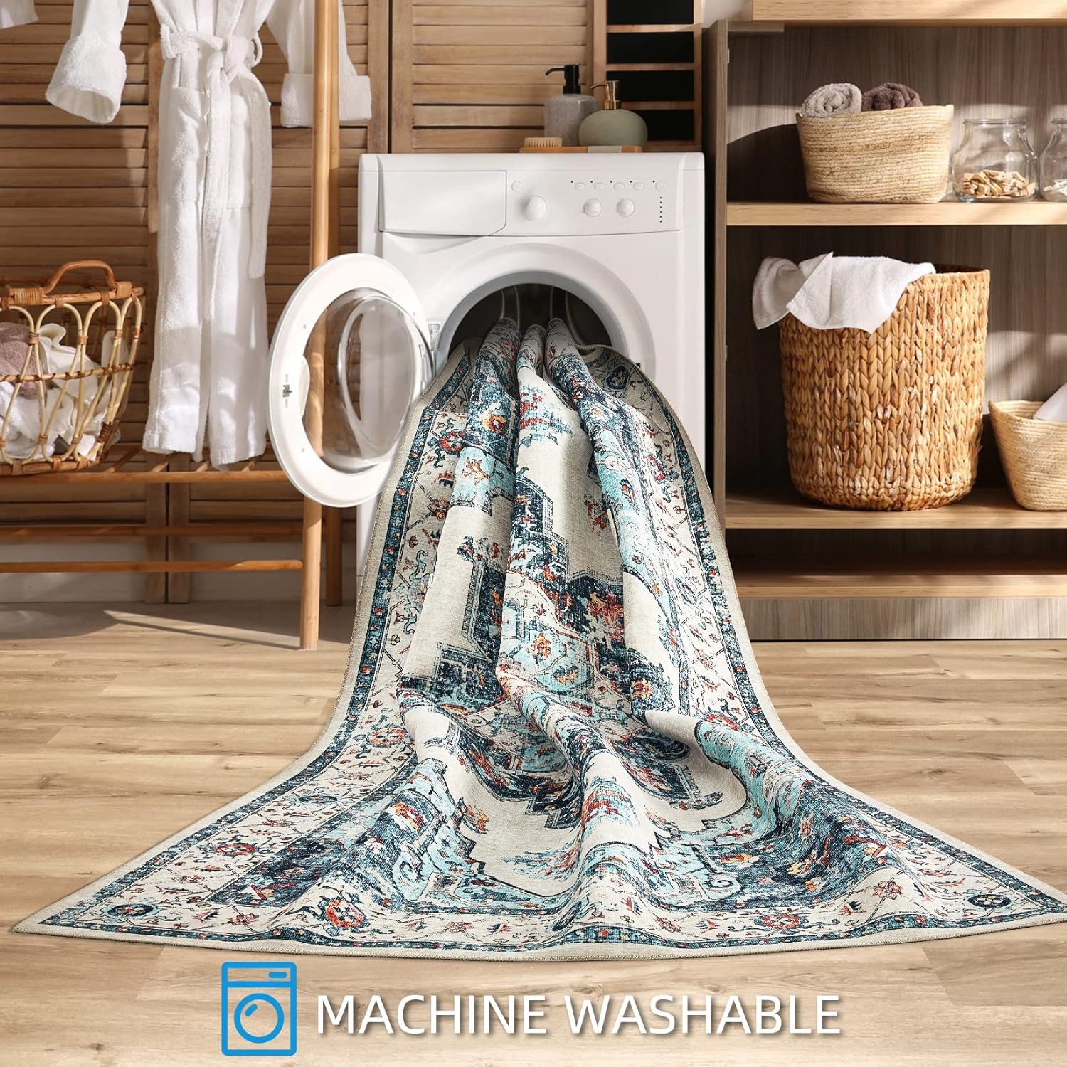 Area Rugs – Alfombra para sala de estar, alfombra lavable de 8 x 10 pies, bohemio, antideslizante, alfombra de área grande para dormitorio, comedor,