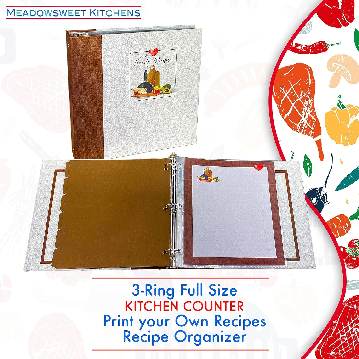 Imprime tu propio libro de recetas familiares – Carpeta de recetas con páginas de recetas de tamaño completo, fundas de plástico y separadores de