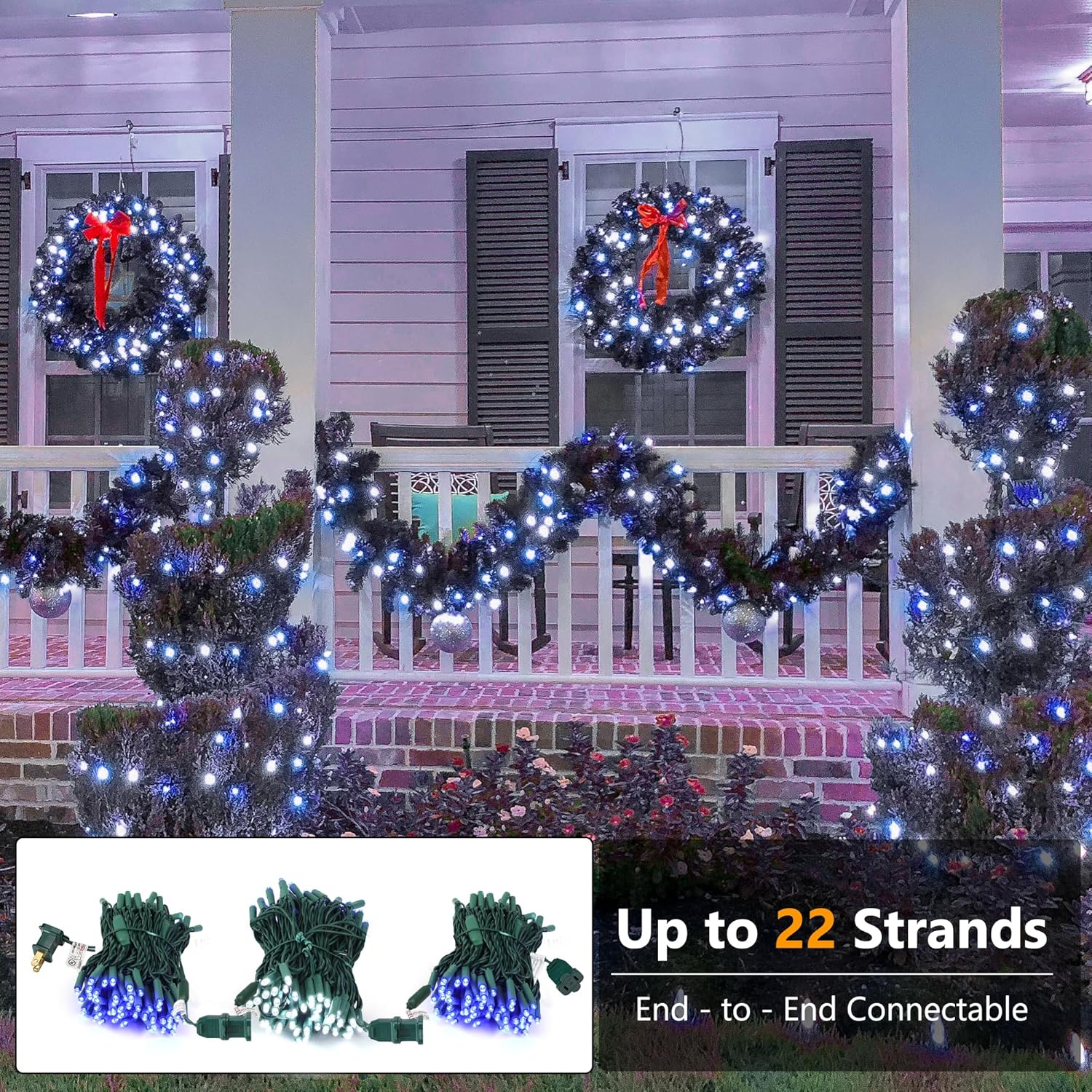 Brizled Luces de Navidad azules y blancas, 33 pies, 100 luces LED de 0.197 in de gran angular, mini tira de luces conectables, luz de árbol de
