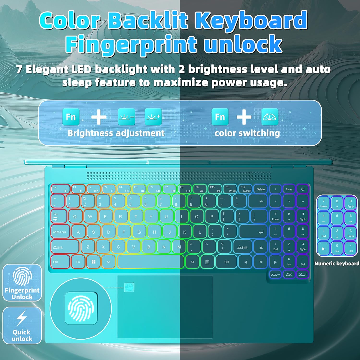 Win 11 ProOffice 2019 16″ Laptop Ultra-Narrow bezels 2.5K FHD(2560×1600) IPS Screen, Celeron N5095,16G RAM, 256GB SSD, Color Backlit KB, Fingerprint