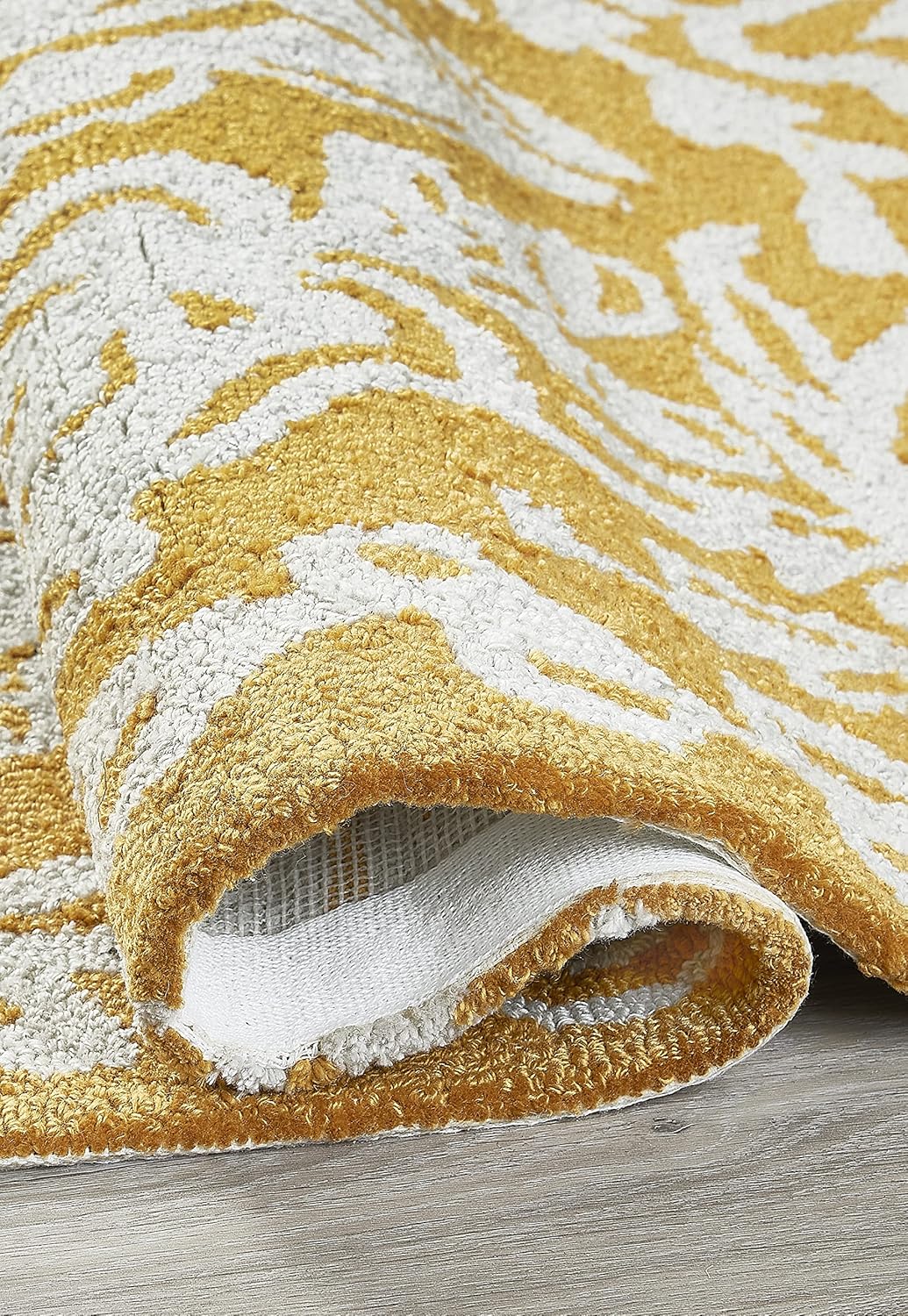 Fab Habitat Alfombra interior o exterior I Entryway, Living Comedor I Gancho a mano, resistente a las manchas, suave I Glamis – Amarillo mostaza, 3