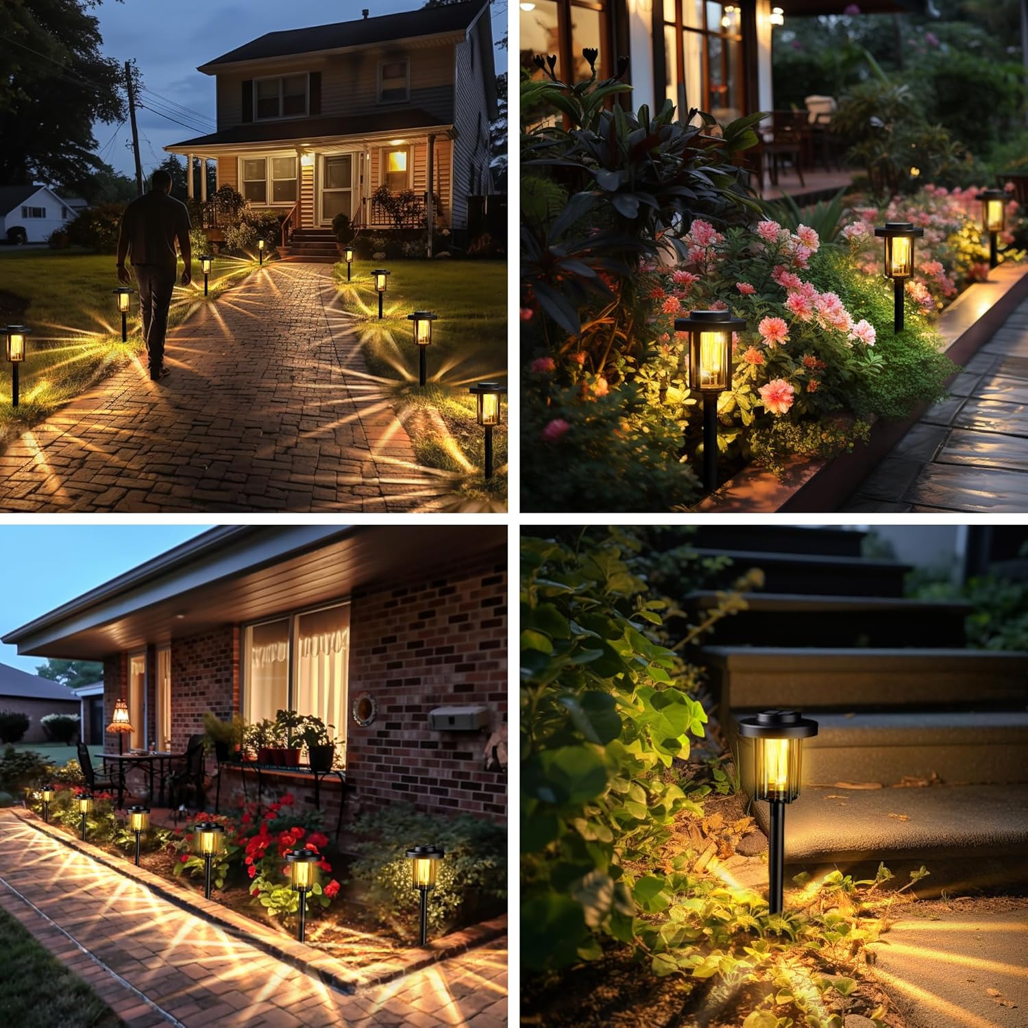 SUNCKET Luces solares de jardín, luces solares brillantes para exteriores, paquete de 6 unidades, IP65, impermeables, encendidoapagado automático,