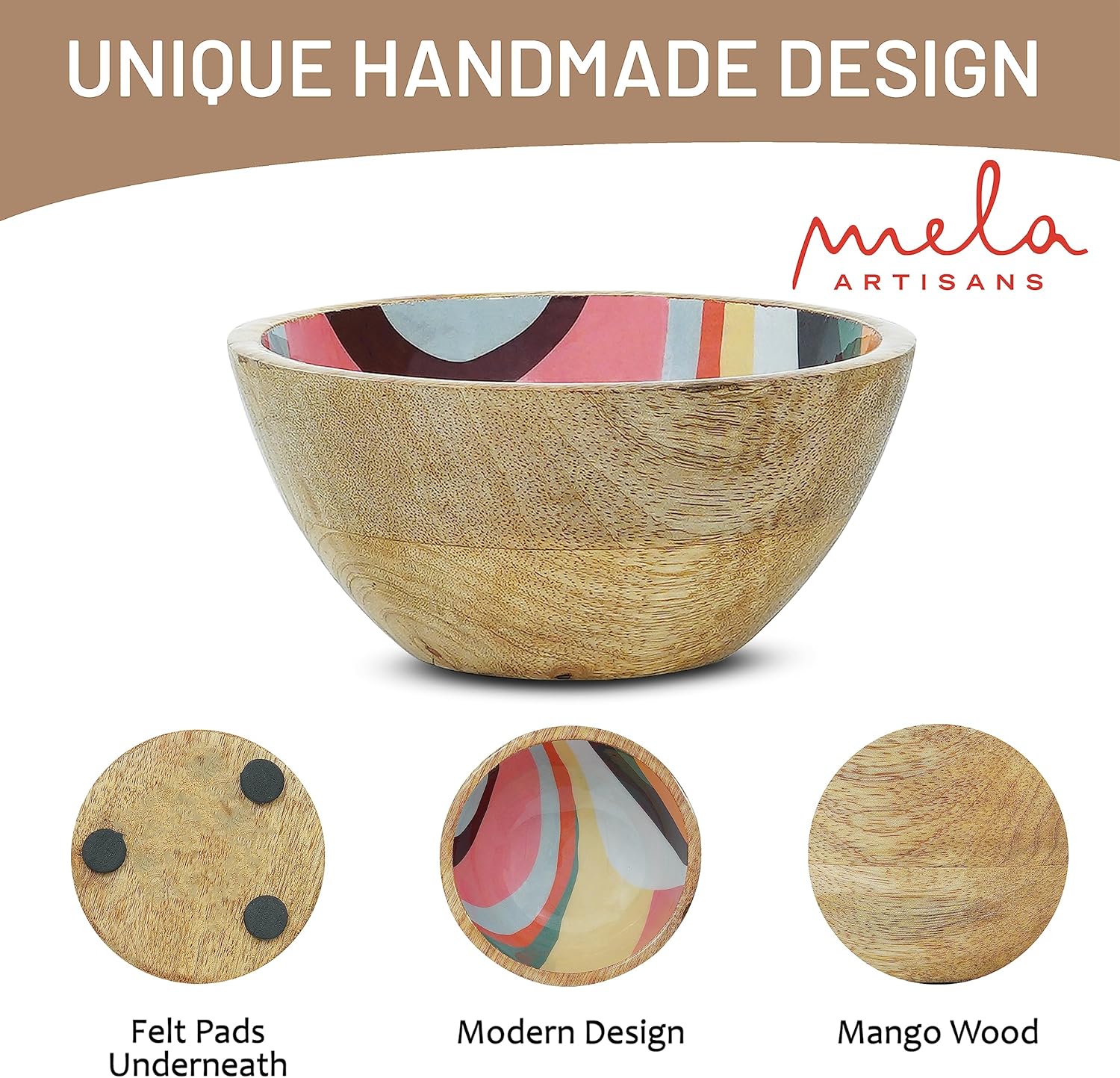 Mela Artisans Ensaladera pequeña de madera de 6 pulgadas, cuenco para servir frutas, cereales, aperitivos y mezcla, cuencos decorativos para cocina