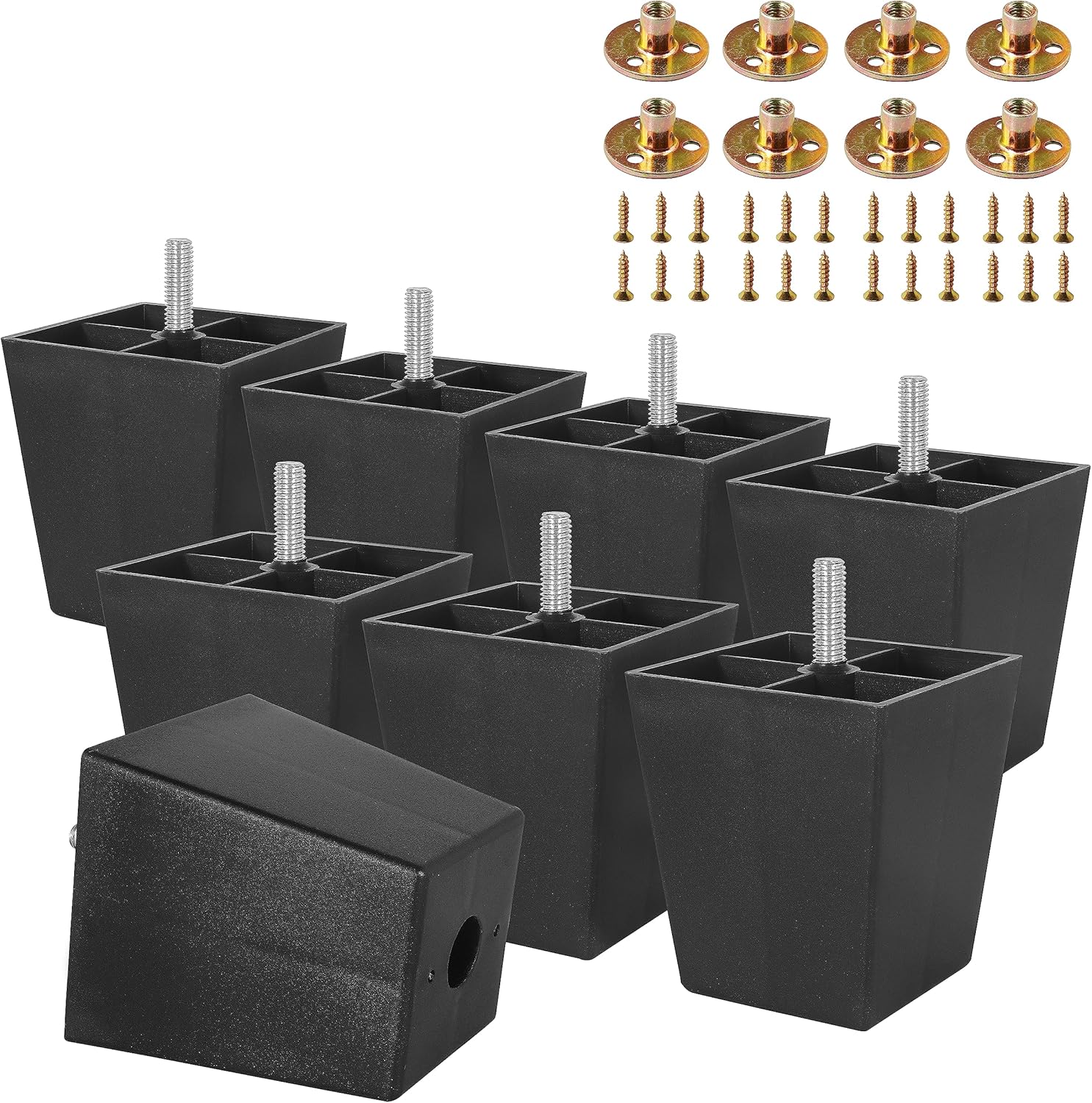 8 patas de plástico para muebles de 3 pulgadas, patas de sofá negras, patas cuadradas para muebles, patas de repuesto para sofá con tuercas de placa