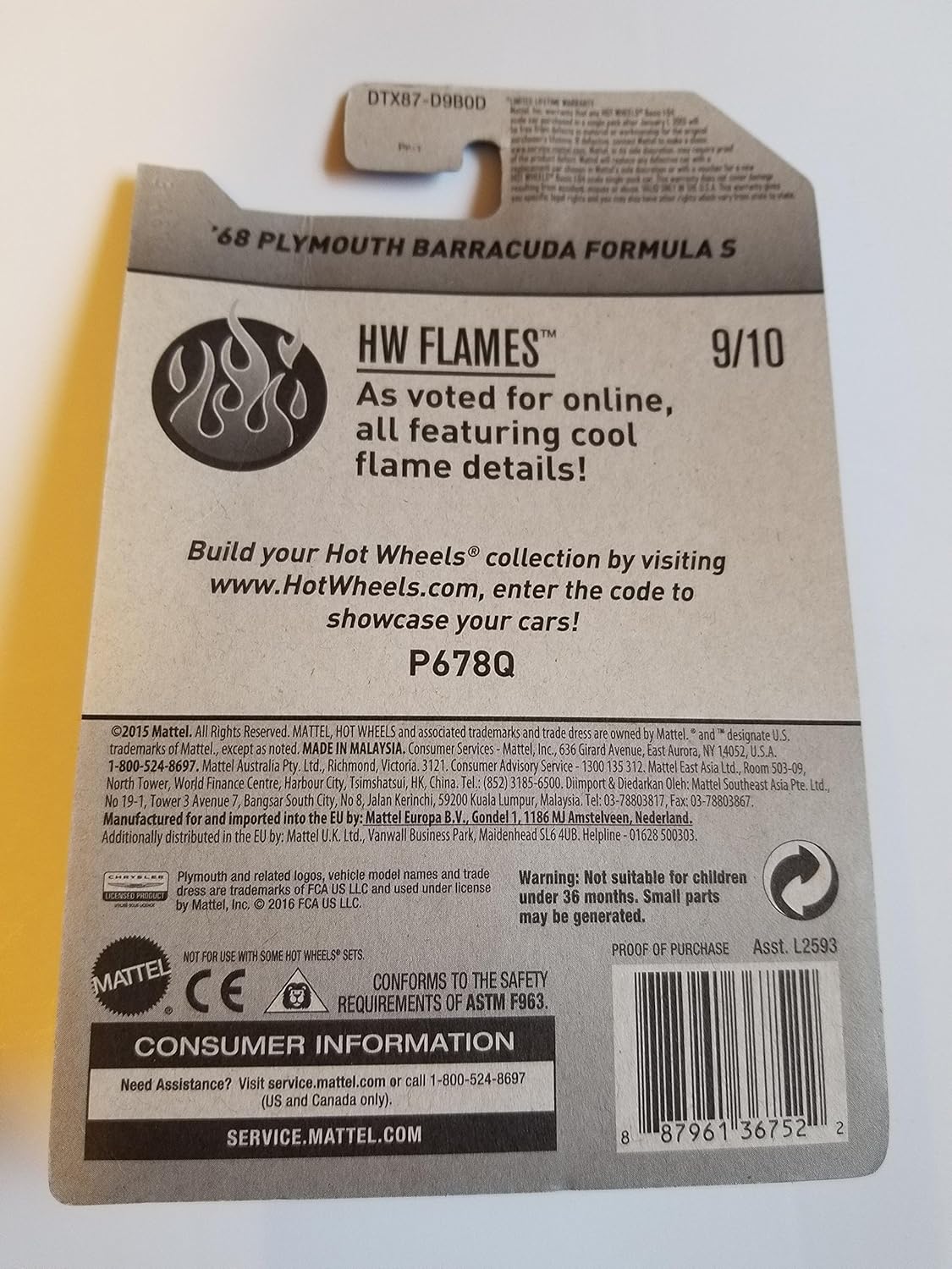 Hot Wheels 2017 HW Flames ’68 Plymouth Barracuda Formula S 87365, Blanco