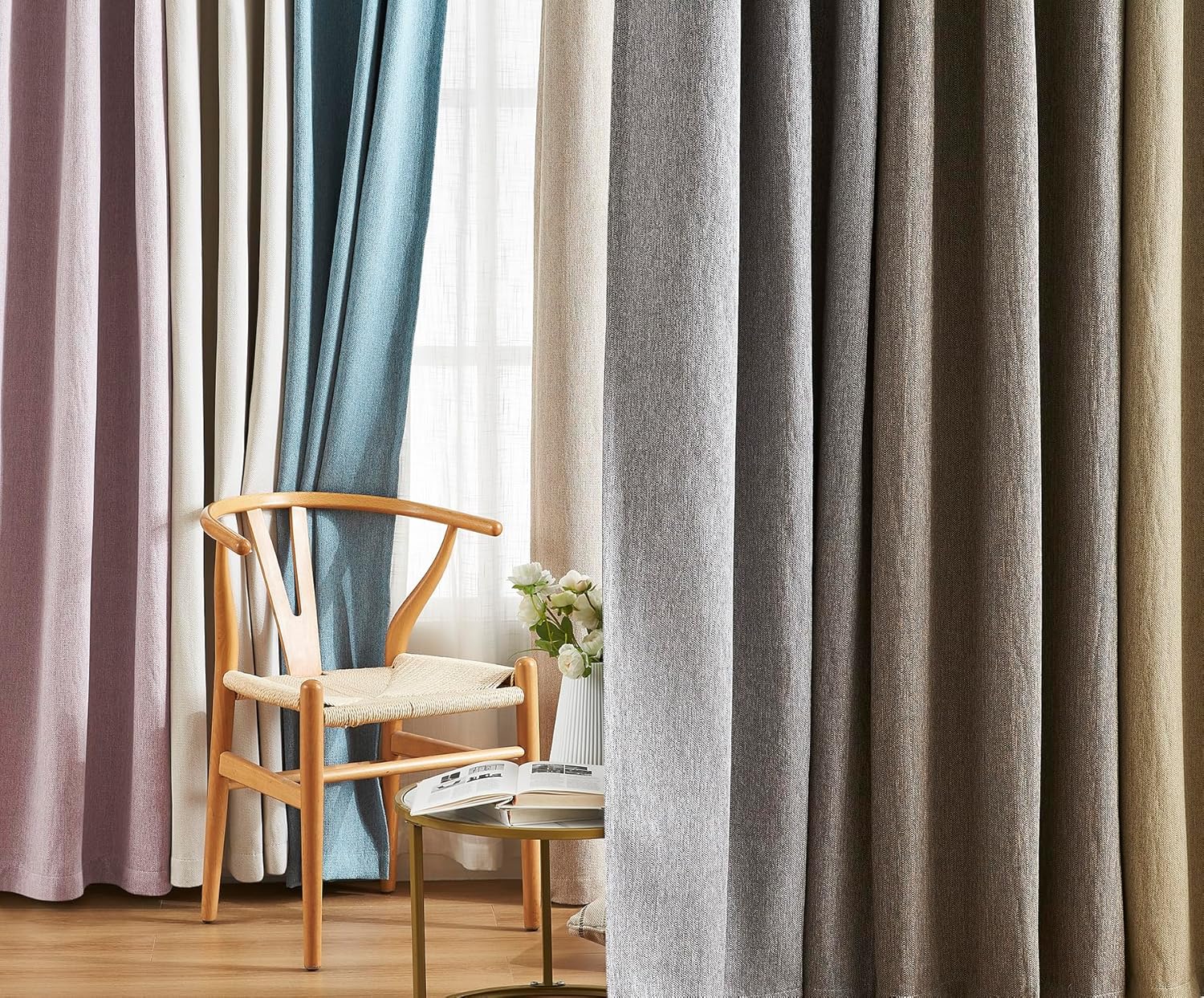 Cortinas de lino opacas completas para dormitorio, color azul aguamarina, arpillera retro de lino texturizado, tratamiento de ventana, bloqueo de