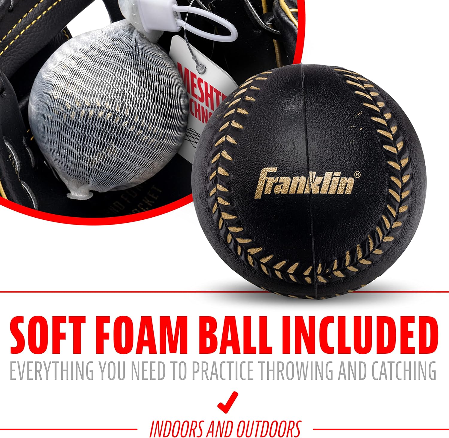 Franklin Sports – Juego de guantes y pelotas de teeball – Meshtek Guantes de teeball y béisbol, espuma – 9.5 pulgadas