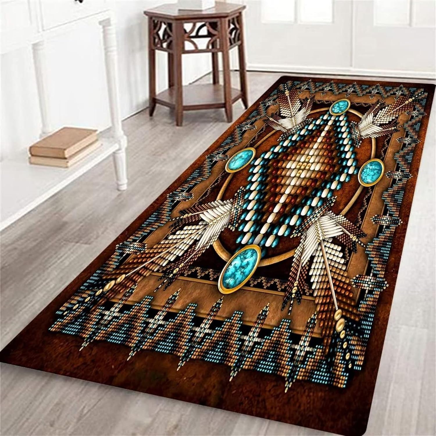 Alfombra de pasillo largo Southwestern, 2.6 x 10 pies, para pasillo, alfombra rústica del suroeste, alfombra de cocina geométrica india nativa