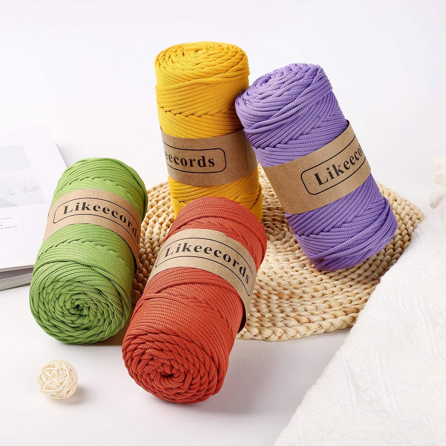Cordón de macramé trenzado de poliéster de 0.157 in, 140 yardas, 426 pies, hilo elástico para bolsa de ganchillo para manualidades, ganchos de
