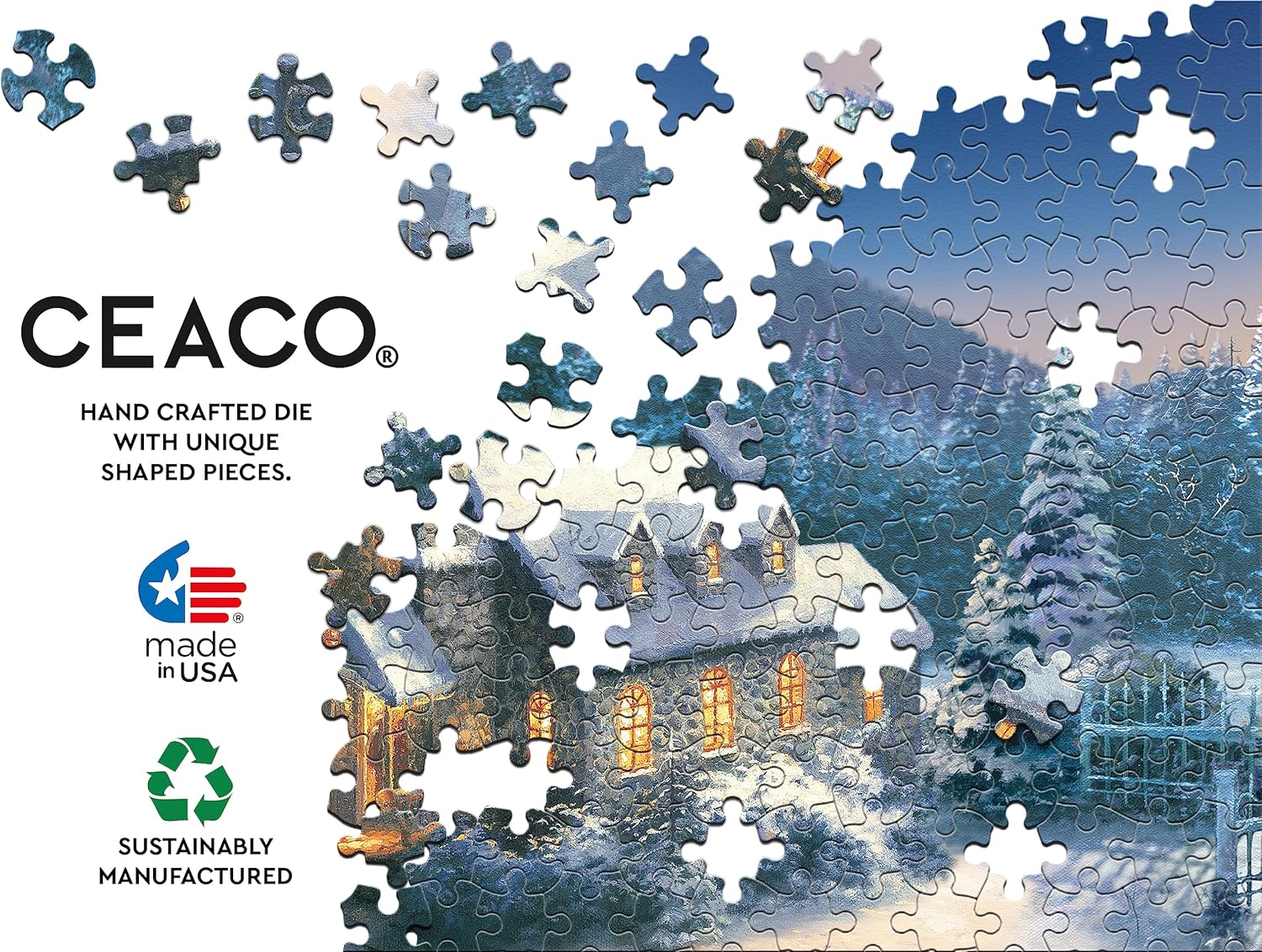 Ceaco – Paquete múltiple 4 en 1 – Thomas Kinkade – Holiday – (4) rompecabezas de 500 piezas