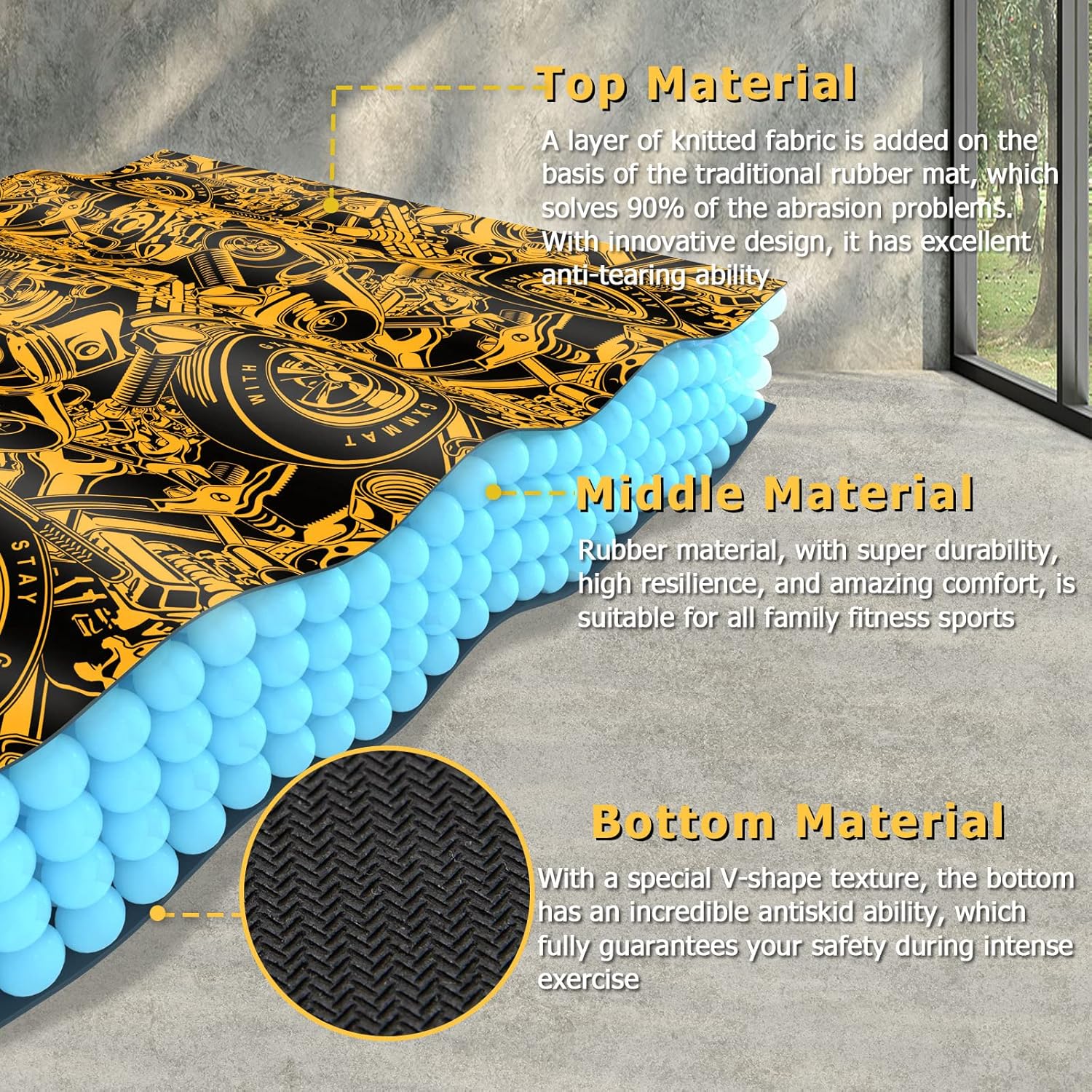 GXMMAT Alfombrilla de ejercicio de goma extra grande de 0.236 x 0.157 x 0.197 in, tapetes de entrenamiento ultra duraderos para suelos de gimnasio