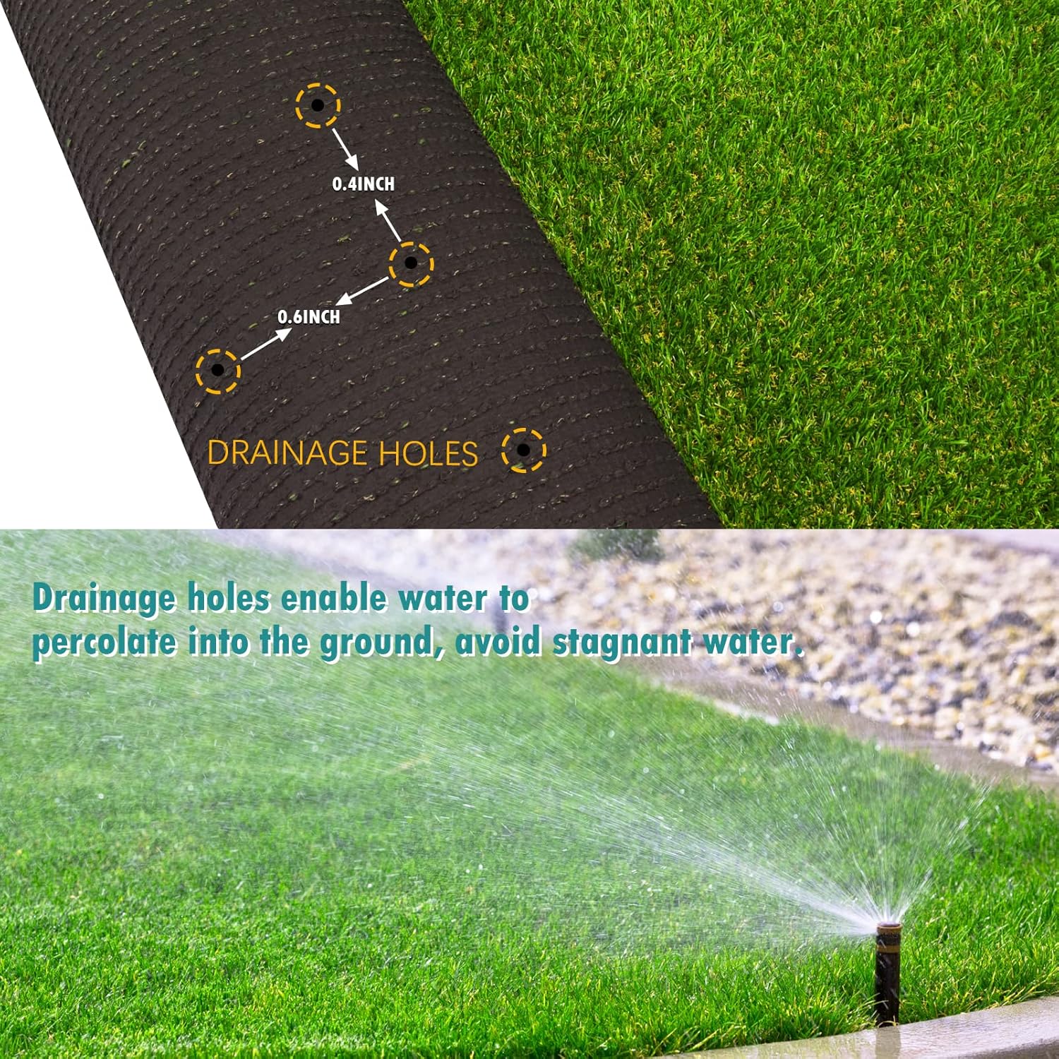 Heyroll Césped artificial para interiores y exteriores, 10 x 10 pies, 0.8 pulgadas, césped sintético realista, alfombra de césped artificial para
