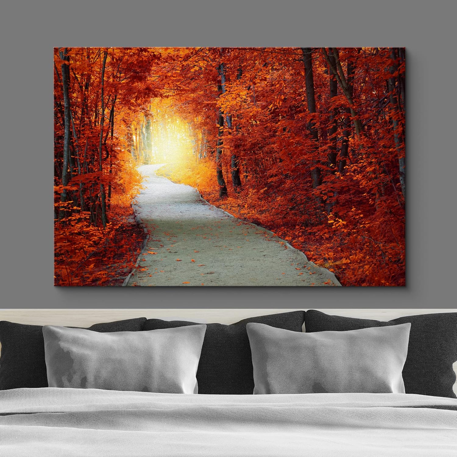 SIGNFORD Lienzo impreso para pared, color naranja vibrante otoño, otoño, bosque, naturaleza, desierto, fotografía, realismo, paisaje decorativo,