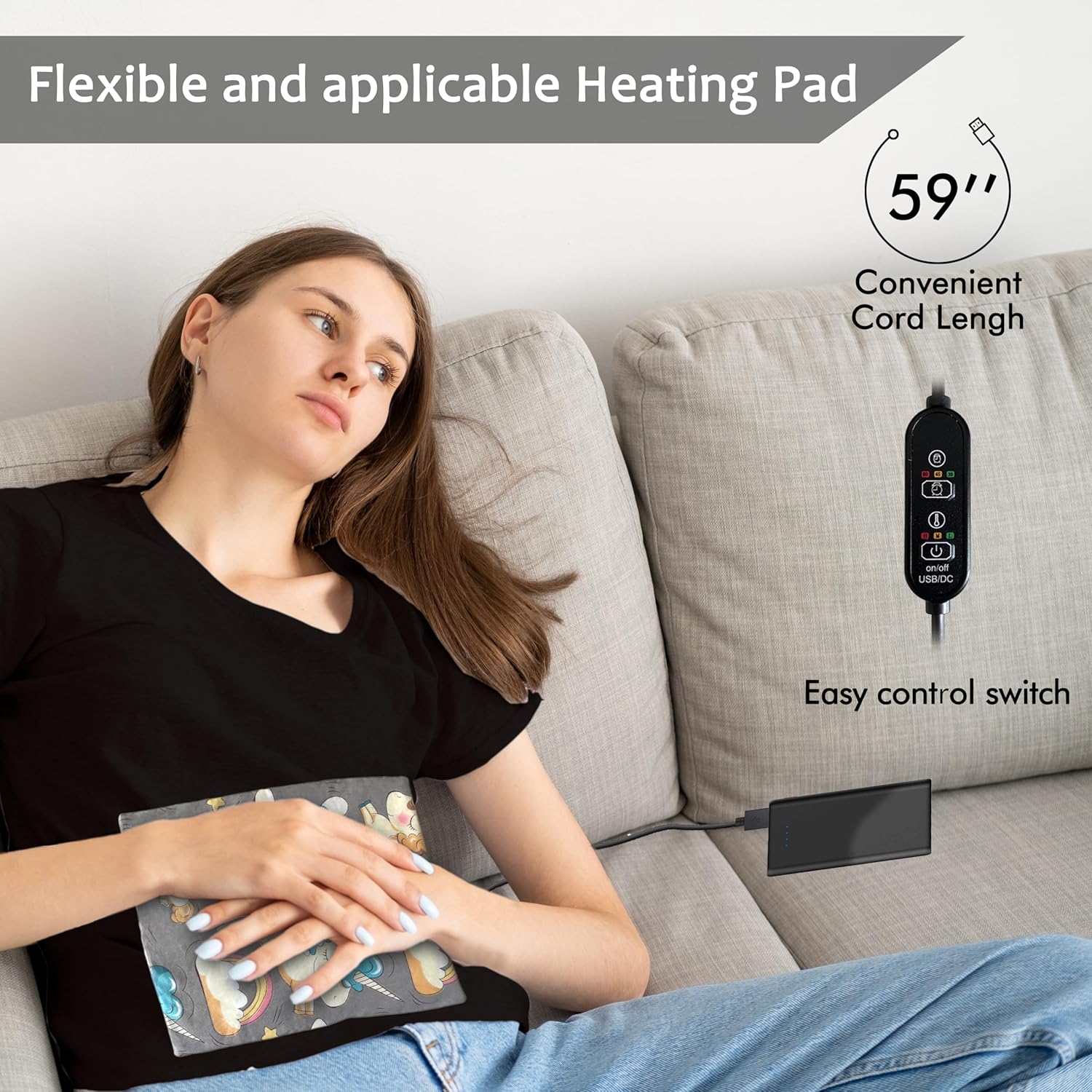 Almohadillas térmicas para aliviar el dolor de espalda, almohadilla térmica delgada para calambres menstruales menstruales, almohadilla térmica