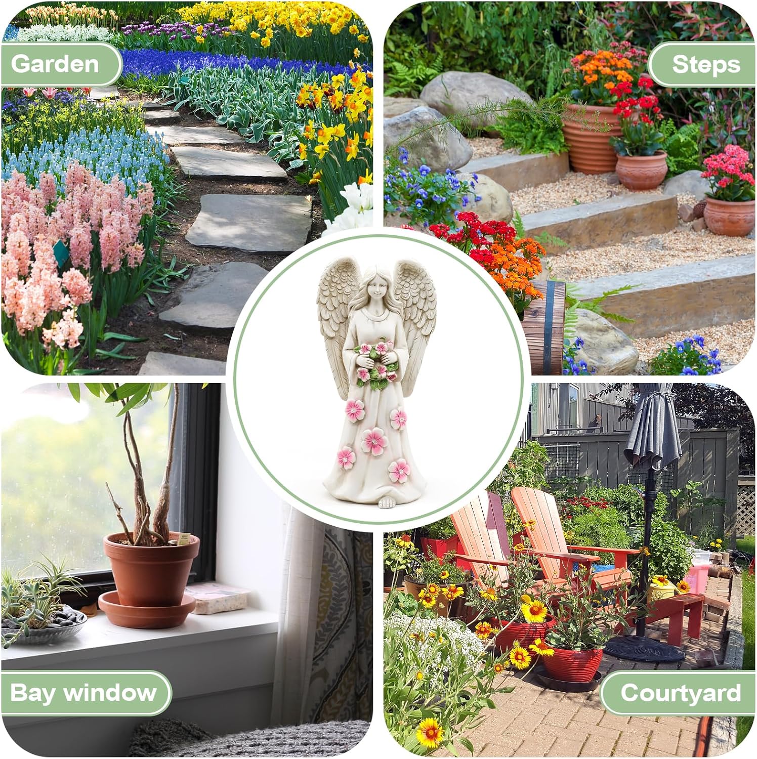 Estatuas de ángel de jardín para decoración al aire libre, figuras de jardín de 10 pulgadas con 5 LED, decoración artística para patio, césped,