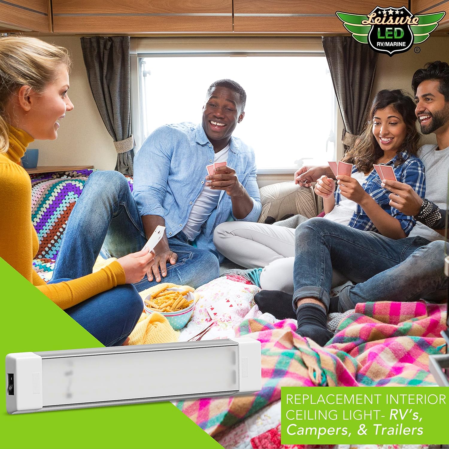 Leisure LED Lámpara de techo LED para caravana con interruptor de encendidoapagado de 14.5 pulgadas, 5000 K, blanco natural, 12 V24 V CC, 1080