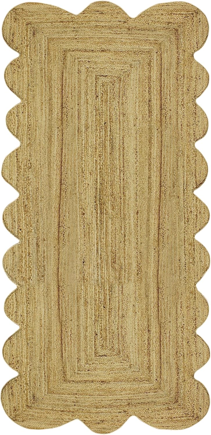 Kilim Runner – Alfombra de pasillo de yute festoneada de 2.6 x 4 pulgadas, patrón sólido, color beige, tejido plano, grueso, 0.27 pulgadas, trenzado