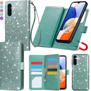 Varikke Funda para Samsung Galaxy A14 5G, magnética desmontable para Samsung A14 5G, cartera con tarjetero y correa de muñeca con purpurina de piel Varikke Funda para Samsung Galaxy A14 5G, magnética desmontable para Samsung A14 5G, cartera con tarjetero y correa de muñeca con purpurina de piel