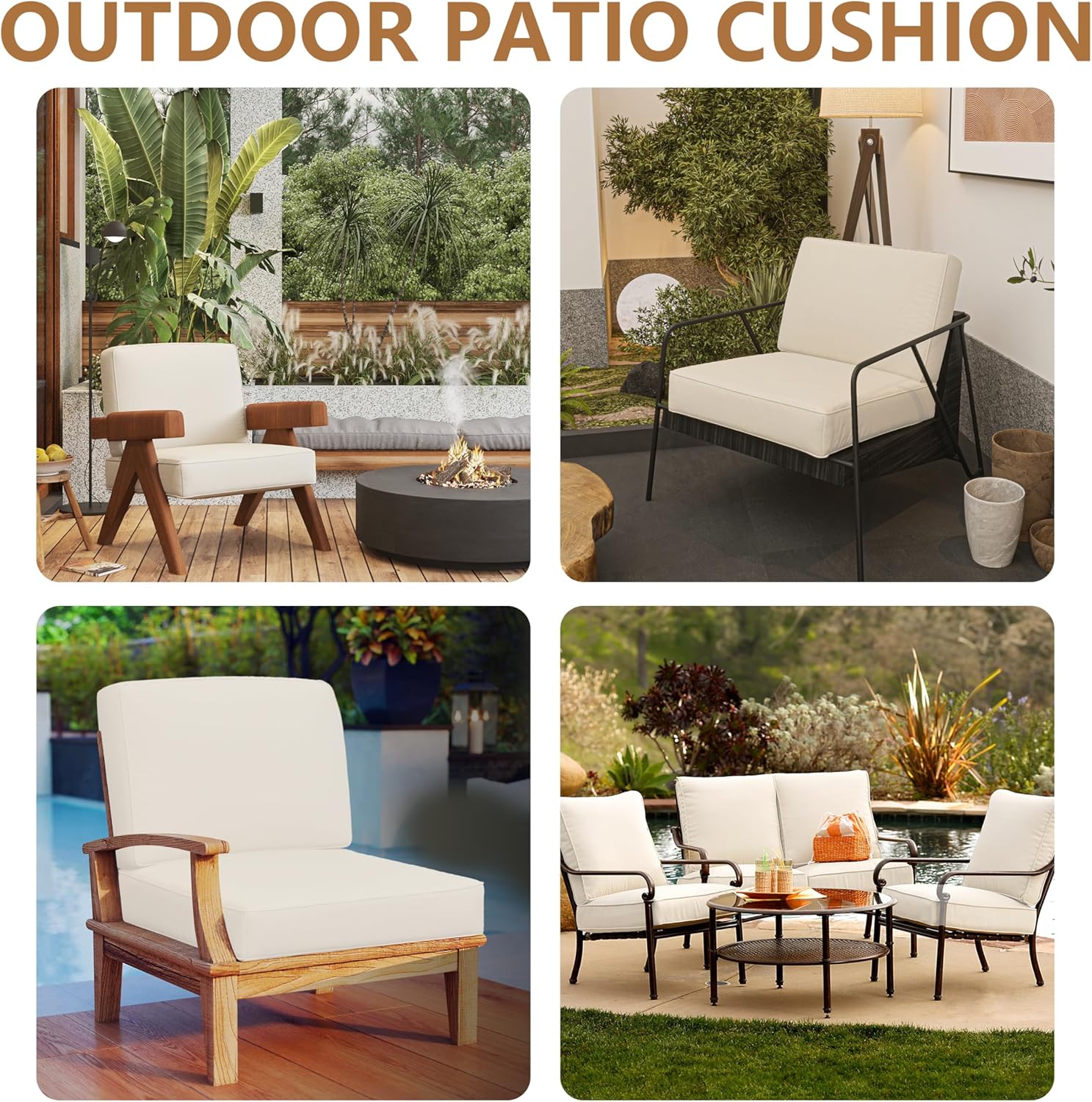 Juego de cojines de asiento profundo al aire libre impermeable, resistente a la decoloración, cojines de muebles de patio con funda extraíble Cojín