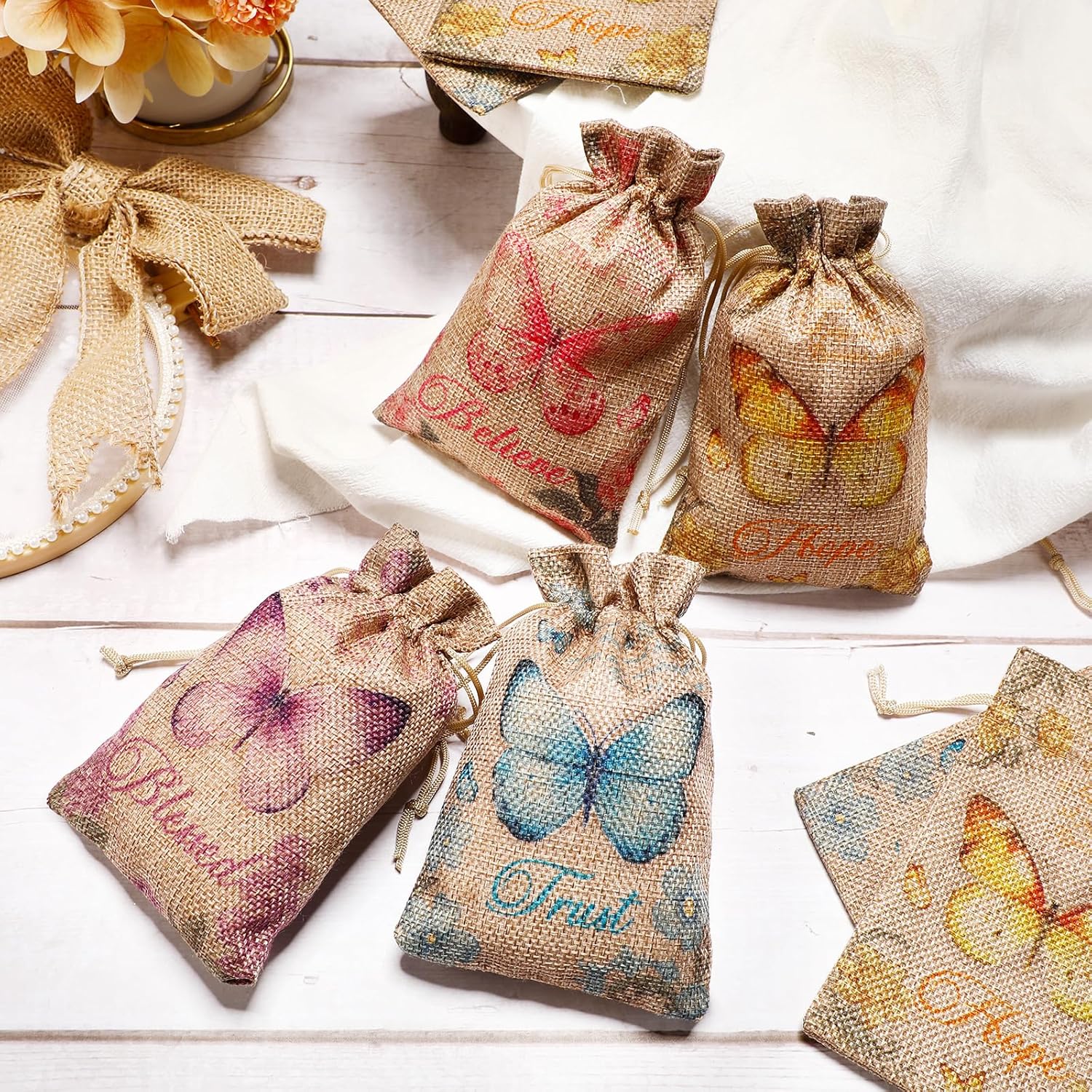 Chapou 36 bolsas de regalo de arpillera con versículos bíblicos de 6 x 4 pulgadas, bolsa de yute religioso cristiano, bolsas de arpillera con cordón