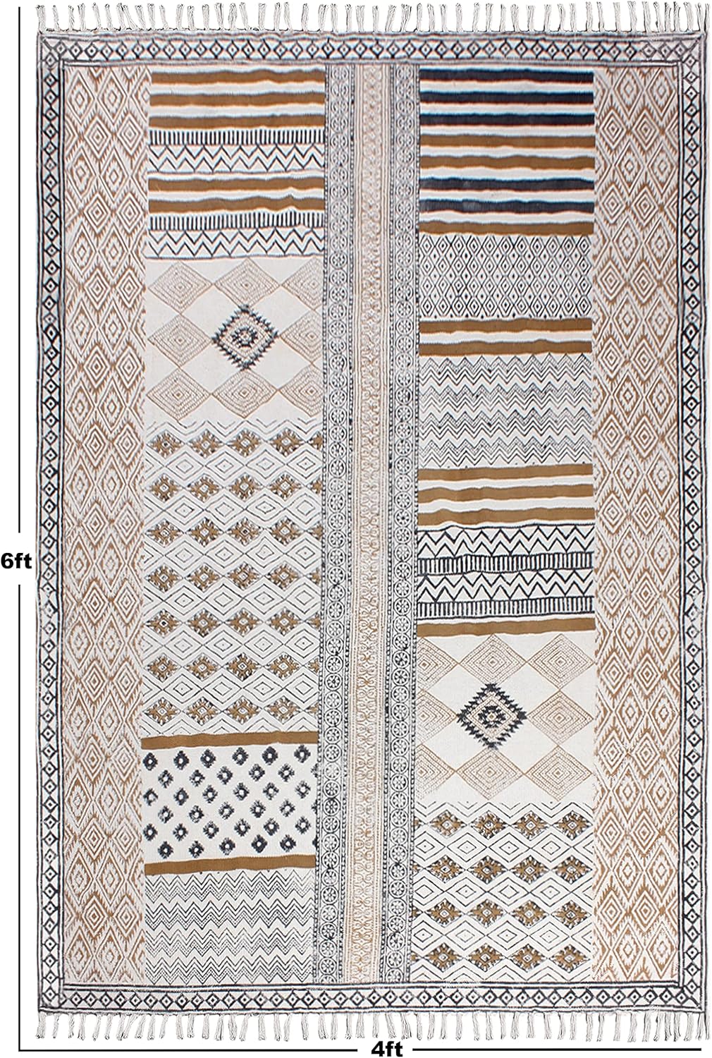 Collection – Alfombra rectangular de 5 x 8 pies, color marrón y negro, de algodón, diseño geométrico Dhurrie, para interiores y exteriores, para