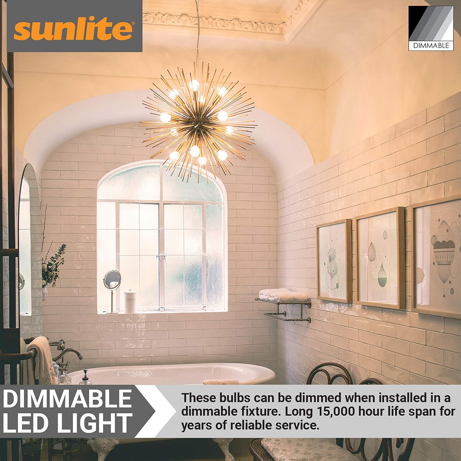 Sunlite 40959 – Bombilla LED G16.5 estilo filamento, 2.5 vatios (equivalente a 25 W), 250 lúmenes, regulable, base de candelabro (E12),