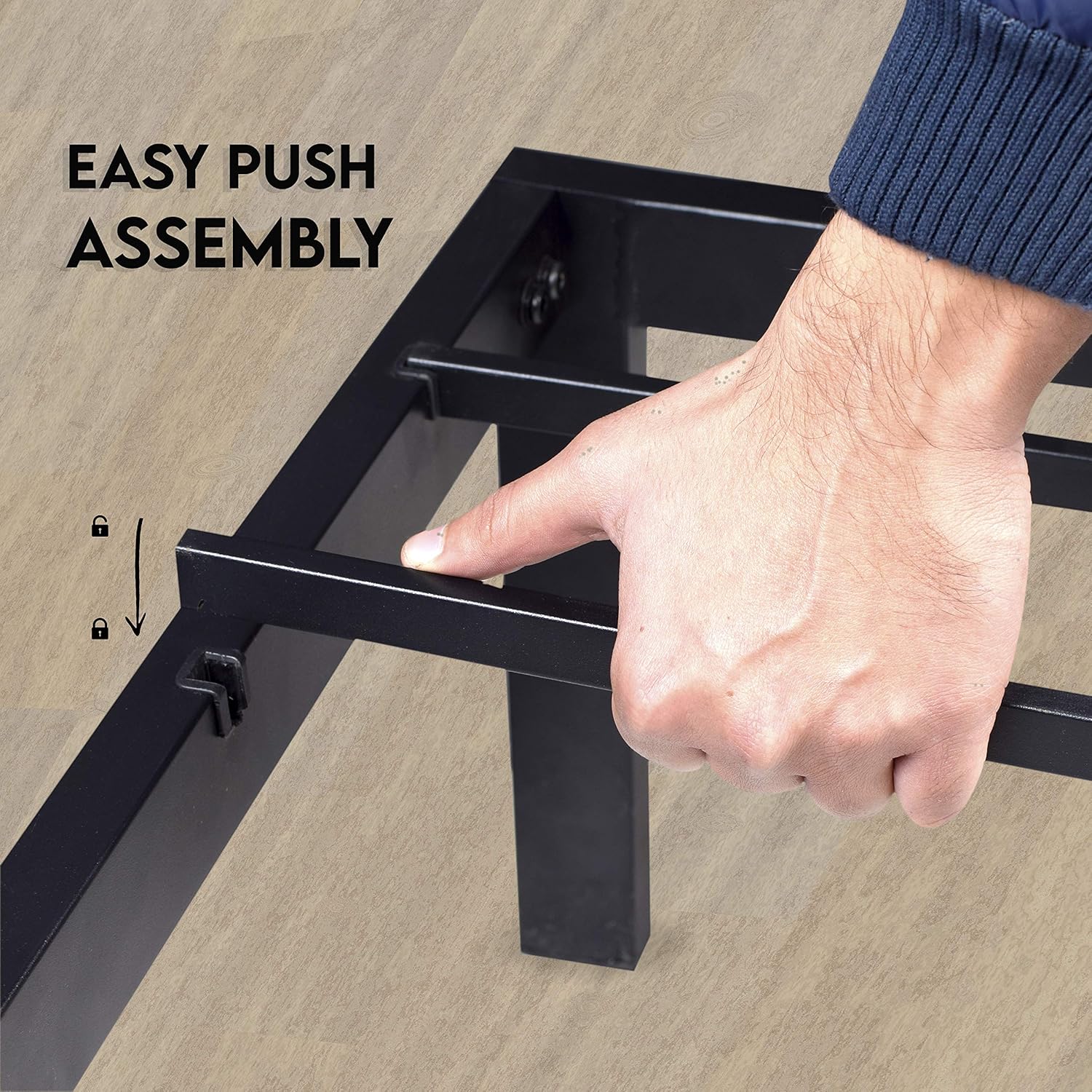 CastleBeds – Marco de cama minimalista de hierro negro tamaño individual con cabecero y barra forjada, base de plataforma de metal de acero