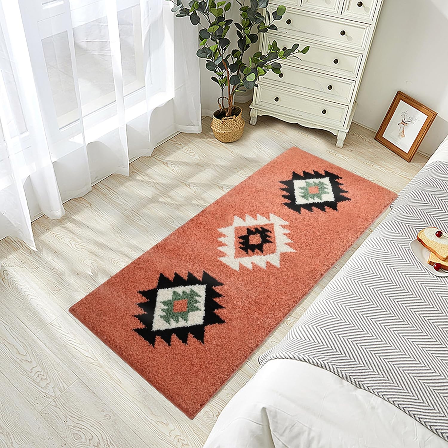 Yancorp Alfombra de baño bohemia, lavable, de 24 x 60 pulgadas, antideslizante, moderna, de microfibra suave y absorbente, con parte trasera de