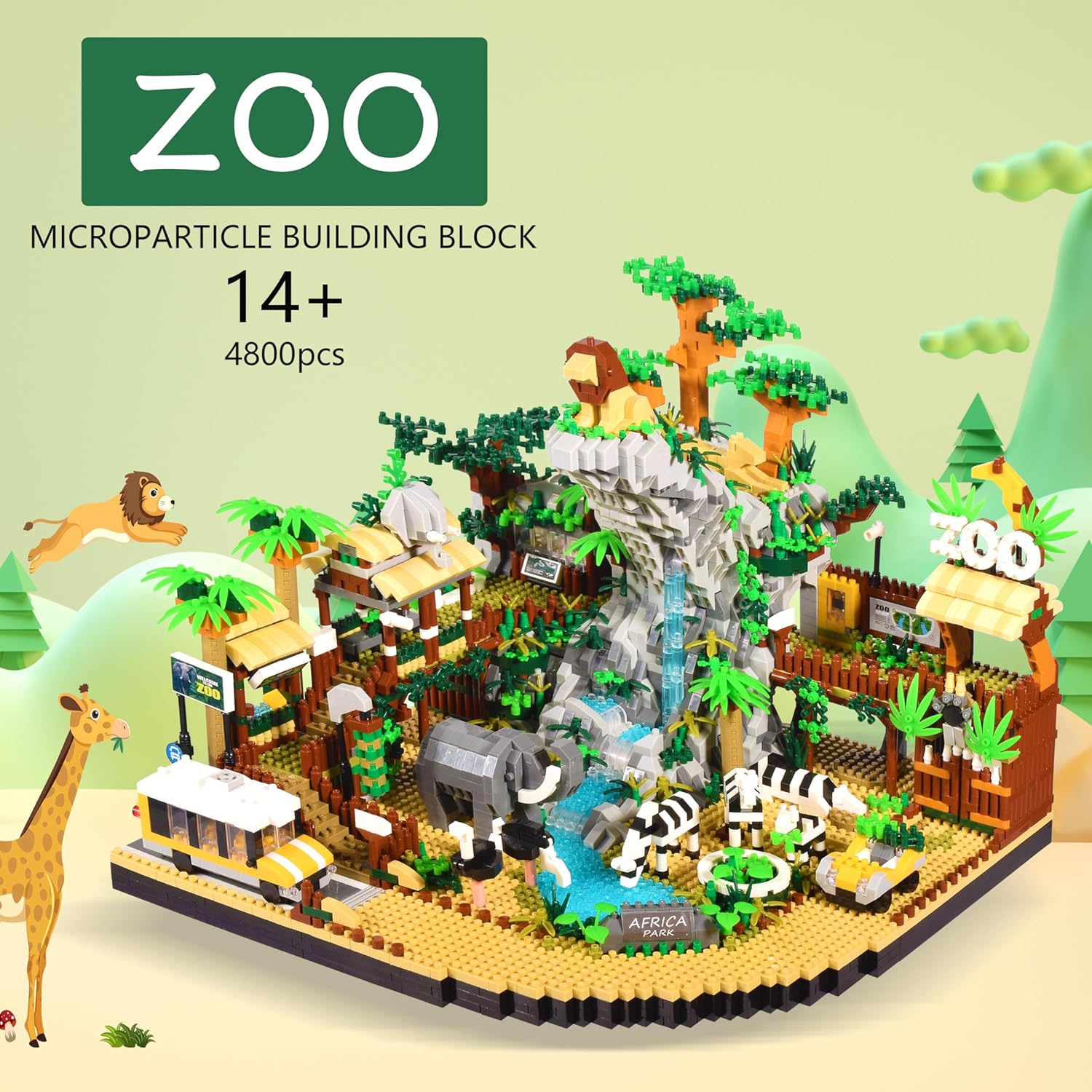 Zoo Architecture – Juego de microbloques de construcción  4800 piezas, diseño de bloques de mini ladrillos de Animals Park, regalo de juguete para