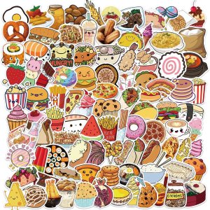100 calcomanías de comida para niños, calcomanías de vinilo para laptop, botellas de agua, equipaje, computadora, patineta, guitarra 100 calcomanías de comida para niños, calcomanías de vinilo para laptop, botellas de agua, equipaje, computadora, patineta, guitarra