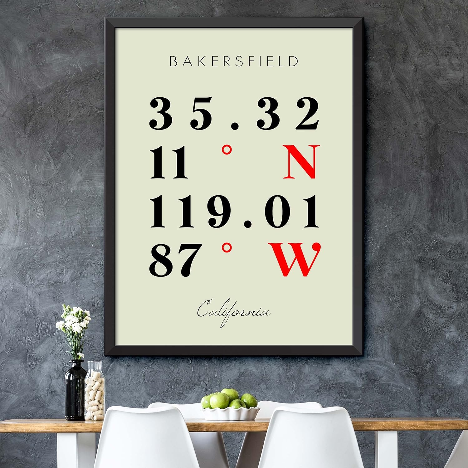 Mapa de Bakersfield, California, Coordenadas Multilíneas de Colores (18×24)