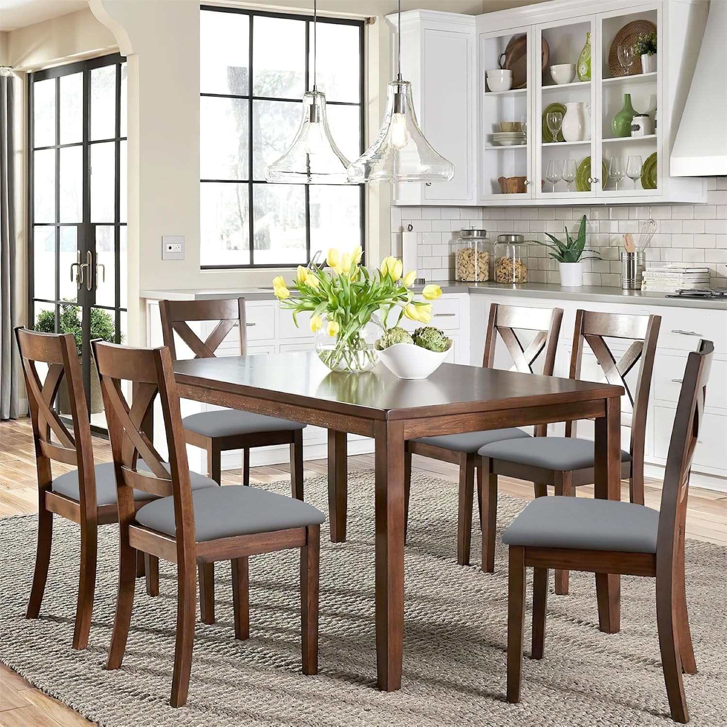 YISUN Fundas de asiento impermeables para comedor, elásticas, extraíbles y lavables, fundas de asiento de silla de cocina con lazos elásticos y