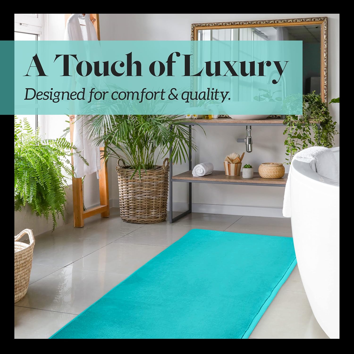 Genteele – Tapetes de baño antideslizantes, color verde azulado, 20 x 32 pulgadas y de secado rápido, alfombras de espuma viscoelástica