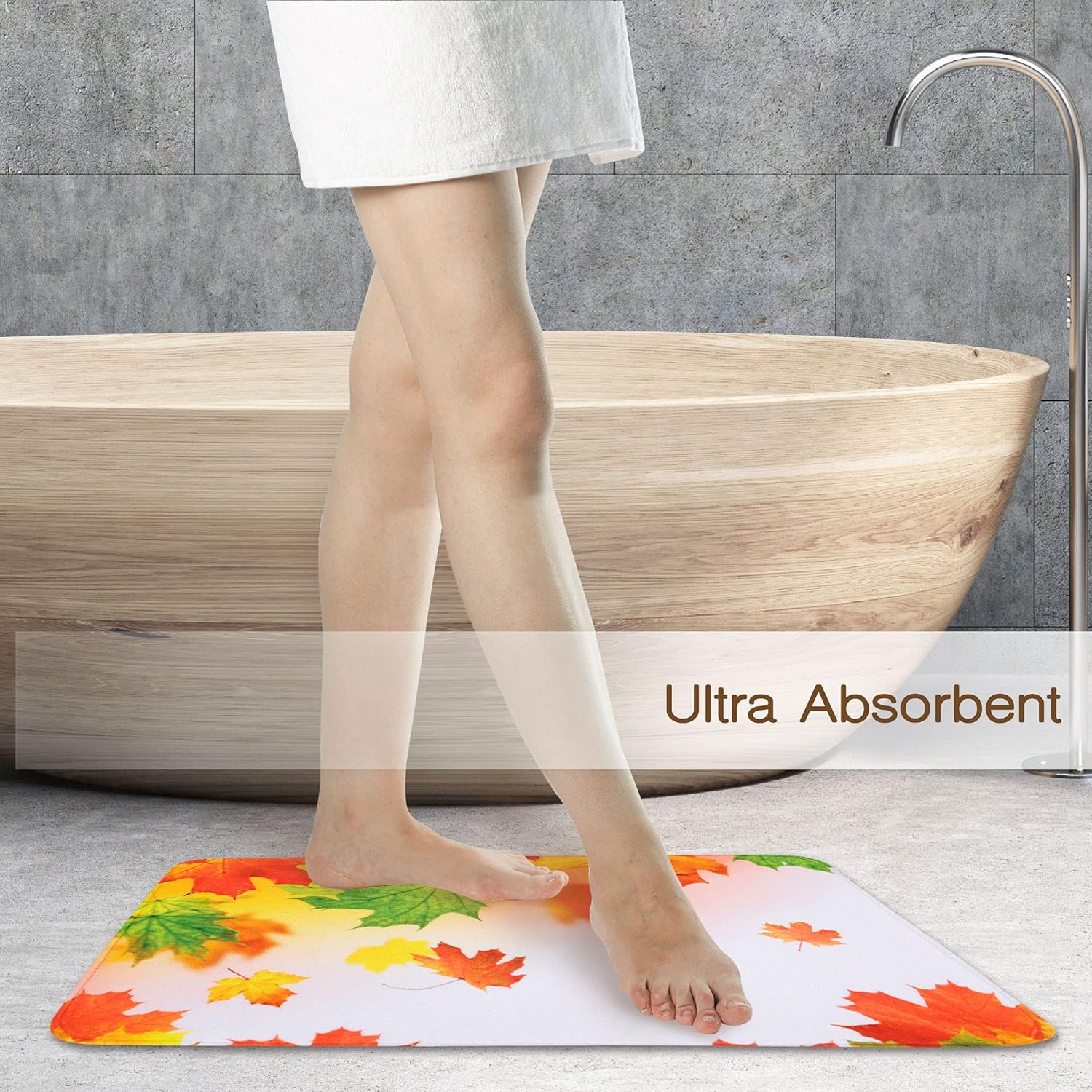 LIVILAN Alfombra de baño de otoño, alfombra de baño de otoño, gruesa y suave espuma viscoelástica antideslizante, alfombra de baño decorativa,