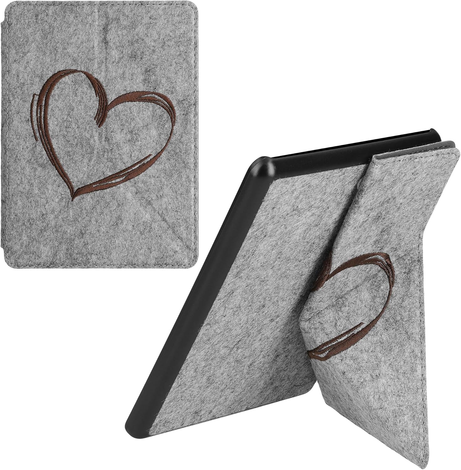 Funda de fieltro de origami compatible con Tienda Kindle Paperwhite 11. generación 2021 – Funda con soporte – Corazón cepillado marrón oscuro