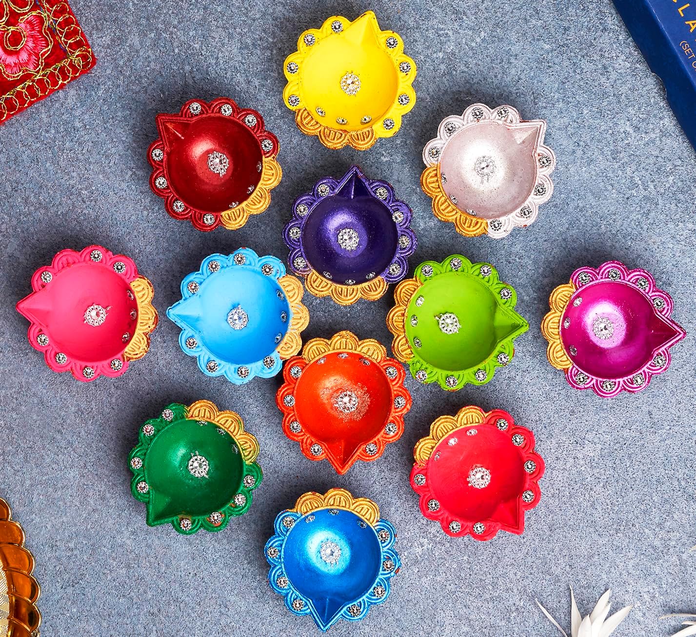 12 piezas Diwali Diyas para decoración Diwali Decoraciones para el hogar Diwali luces Diwali Decoración Diwali Diya Diwali Vela Diwali Regalos para