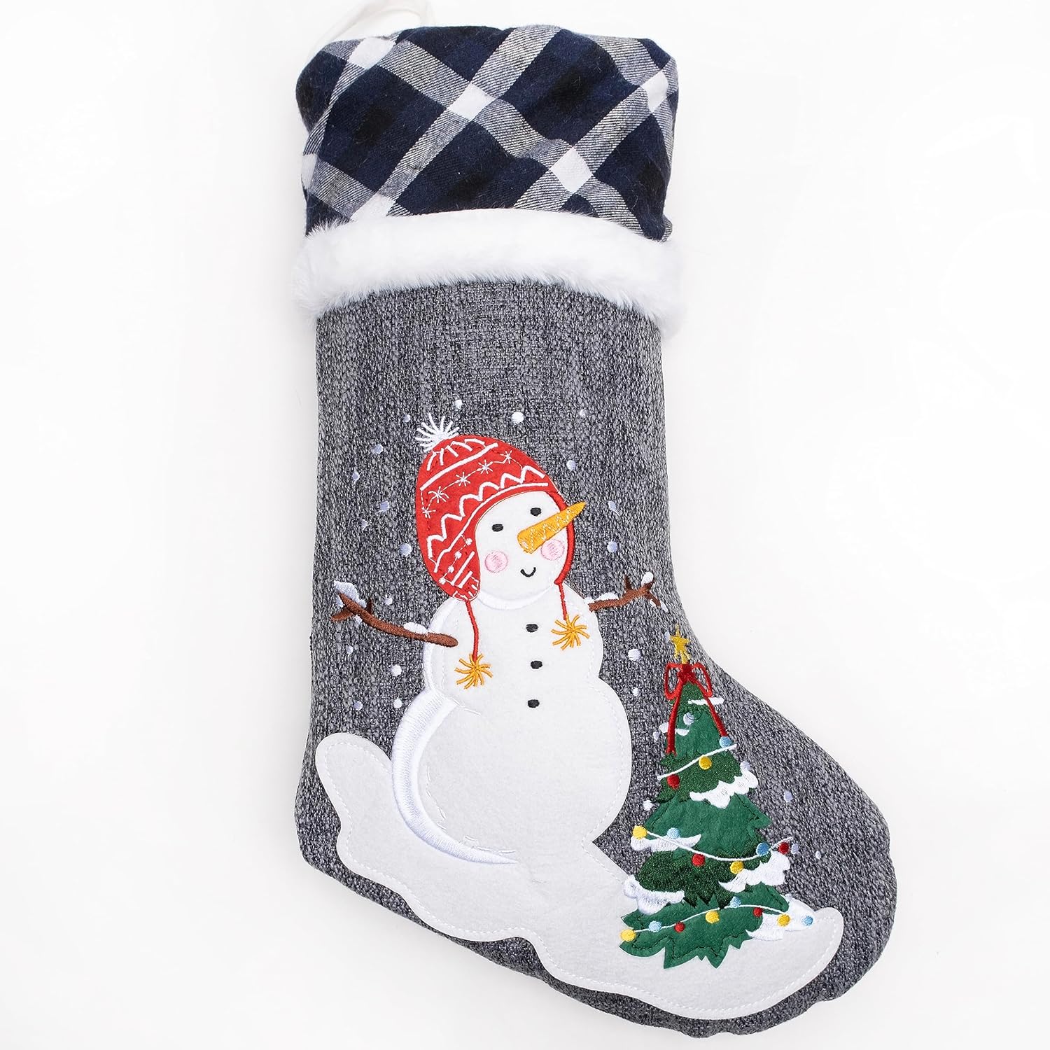 GEX Medias de Navidad personalizadas 2023 de 21 pulgadas, nombres bordados, de arpillera gris y azul, búfalo, piel sintética, lindo patrón para