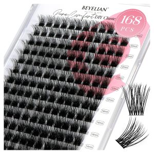 BEYELIAN Pestañas en racimo D, 168 unidades, extensiones de pestañas postizas individuales, aspecto natural, reutilizables, con pegamento, banda BEYELIAN Pestañas en racimo D, 168 unidades, extensiones de pestañas postizas individuales, aspecto natural, reutilizables, con pegamento, banda