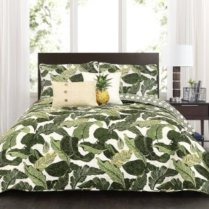 Lush Decor Juego de ropa de cama reversible de 5 piezas con diseño de paraíso tropical verde y hojas de palmera Lush Decor Juego de ropa de cama reversible de 5 piezas con diseño de paraíso tropical verde y hojas de palmera
